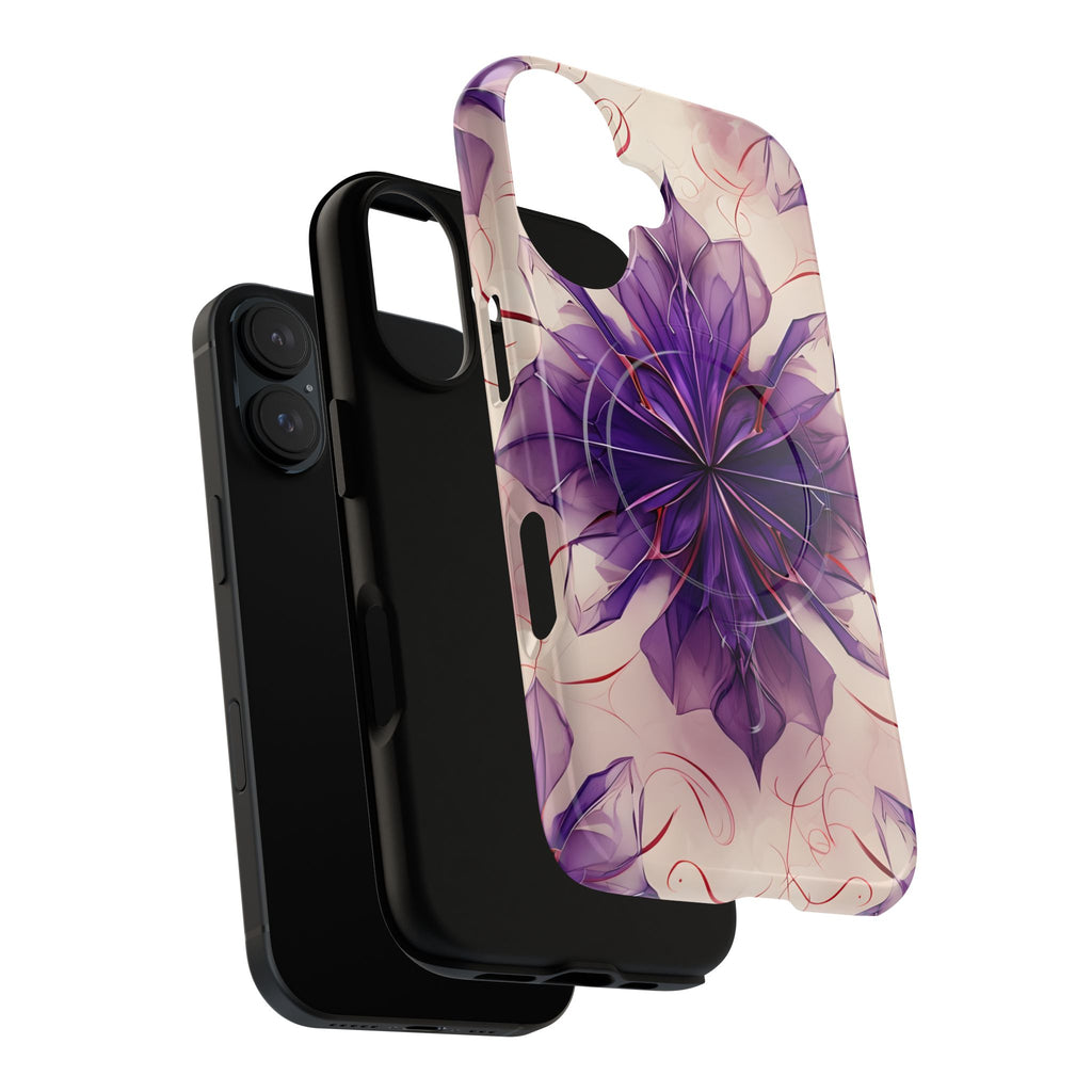 Violet Reverie - Kaleidoscope Collection Artistic Floral Burst - iPhone 16 MagSafe Phone Case - Bold Purple Symmetrical Design