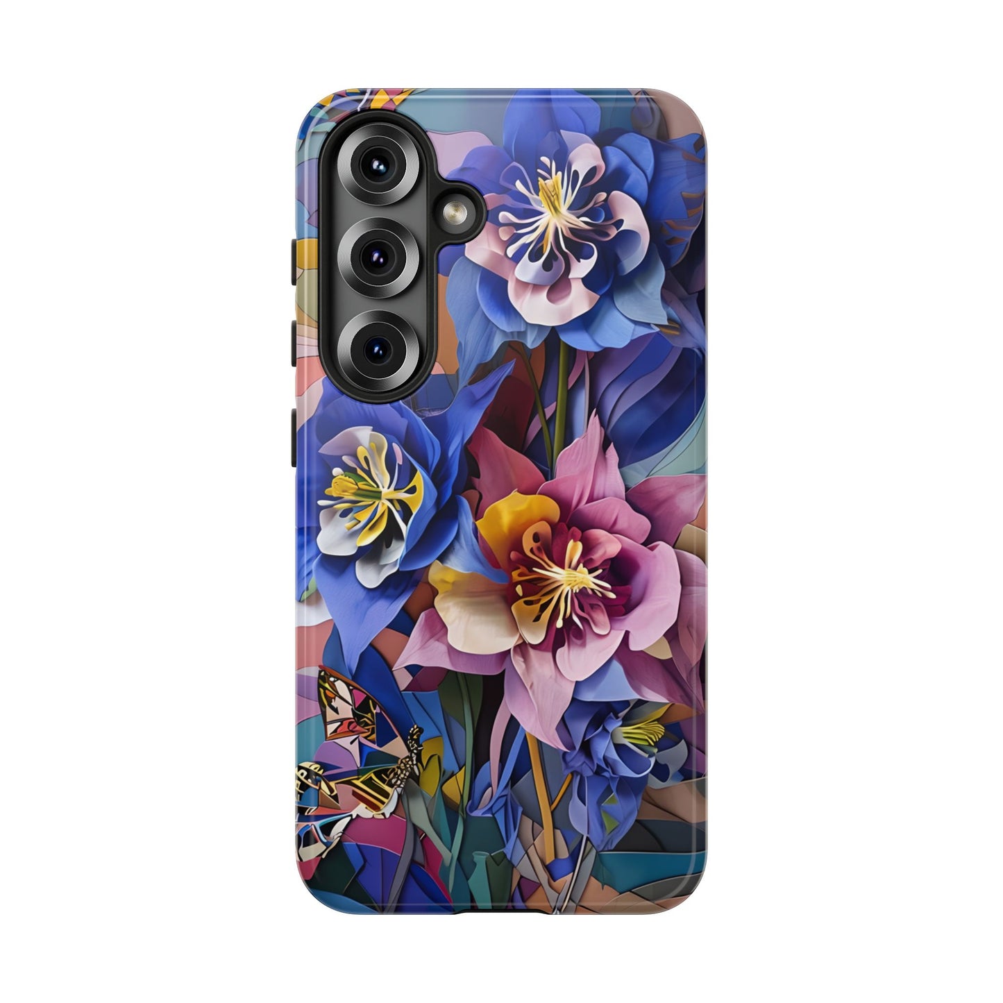 Blue Columbine Carnivale - Artistic Floral & Butterfly Samsung Ultra Tough Phone Case - Vibrant Botanical Design