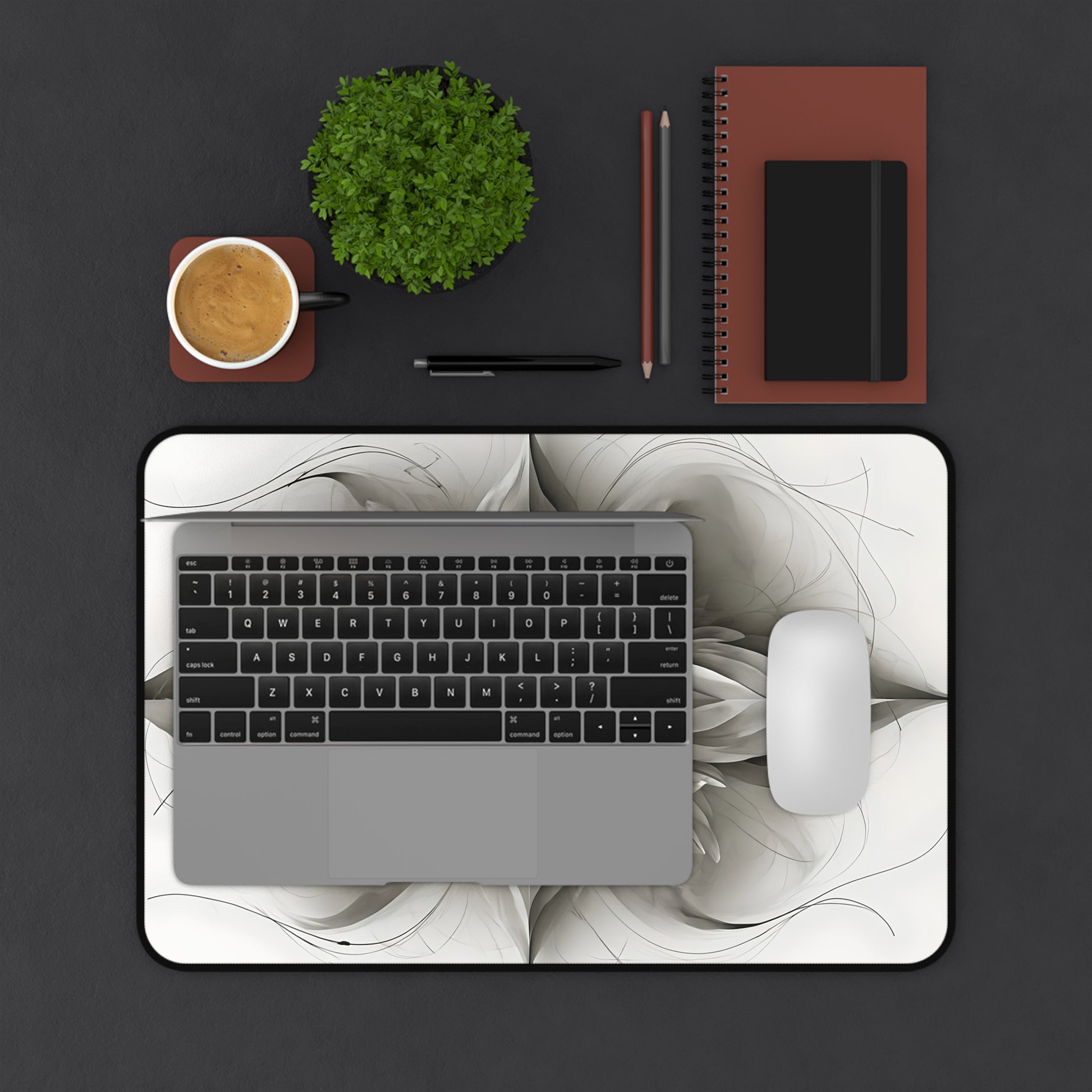 Silver Lotus Desk Mat - Premium Office Desk Pad, 3 Sizes Available, Artistic Workspace Protection