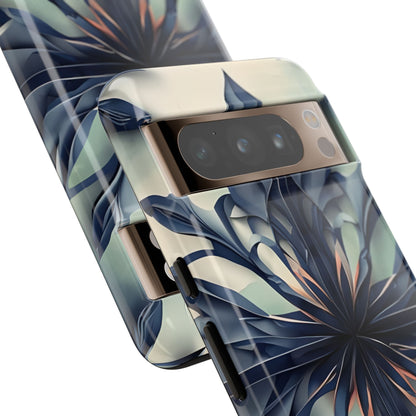 Frosted Indigo Bloom blue abstract floral artwork Google Pixel phone case angled view