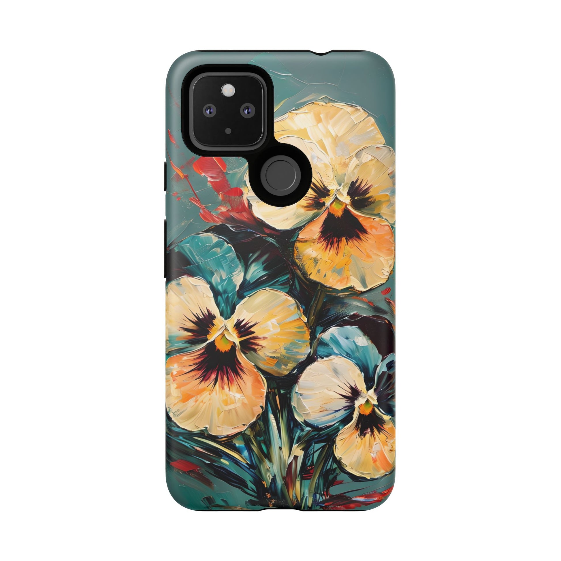 Golden Pansy Cascade Tough Case for Google Pixel 4a 5G - Floral Artistic Shockproof Cover, Elegant Protective Phone Case