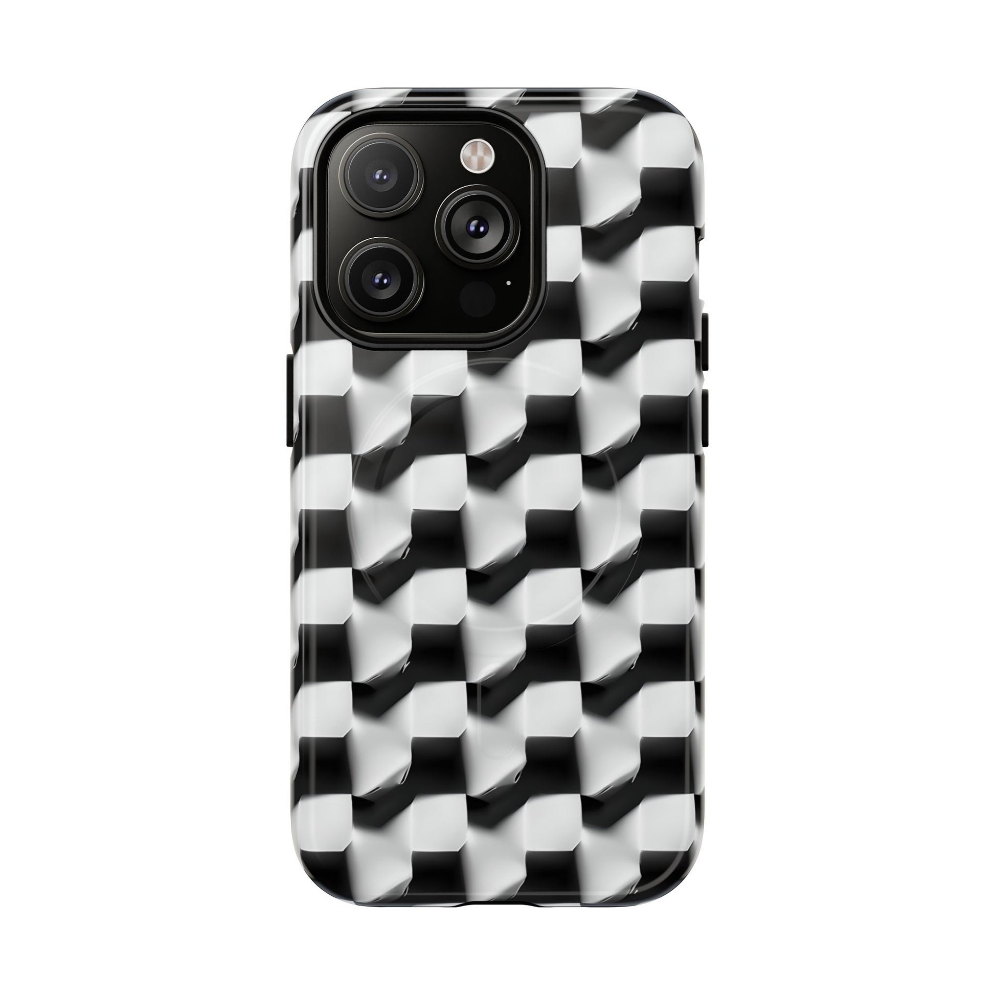 Monochrome Grid - iPhone 14 Pro MagSafe Phone Case - Bold, Modern Black & White Design