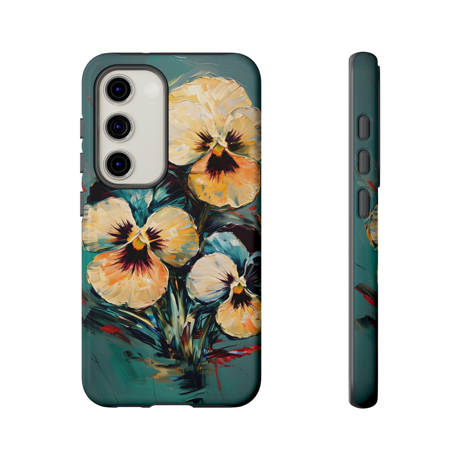 Golden Pansy Cascade Tough Case for Samsung Galaxy S23 - Floral Artistic Shockproof Cover, Elegant Protective Phone Case