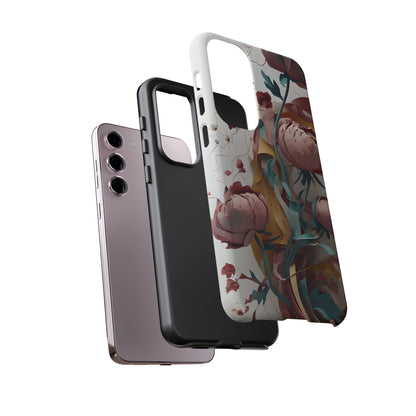 Blushing Peony Veil - Elegant Painterly Floral Samsung Galaxy Tough Phone Case - Soft Blush & Teal Peony Design