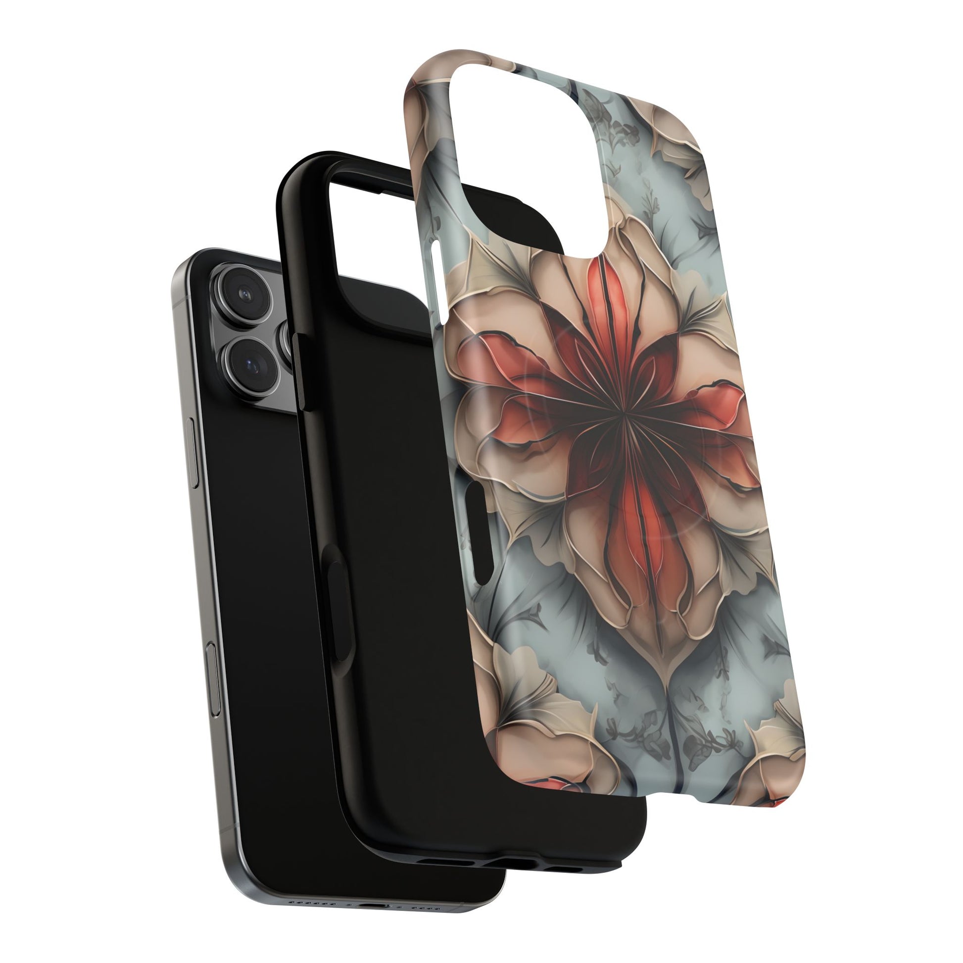 Ember Bloom - Kaleidoscope Collection Artistic Floral iPhone 16 Pro Max MagSafe Phone Case - Fiery Symmetrical Design