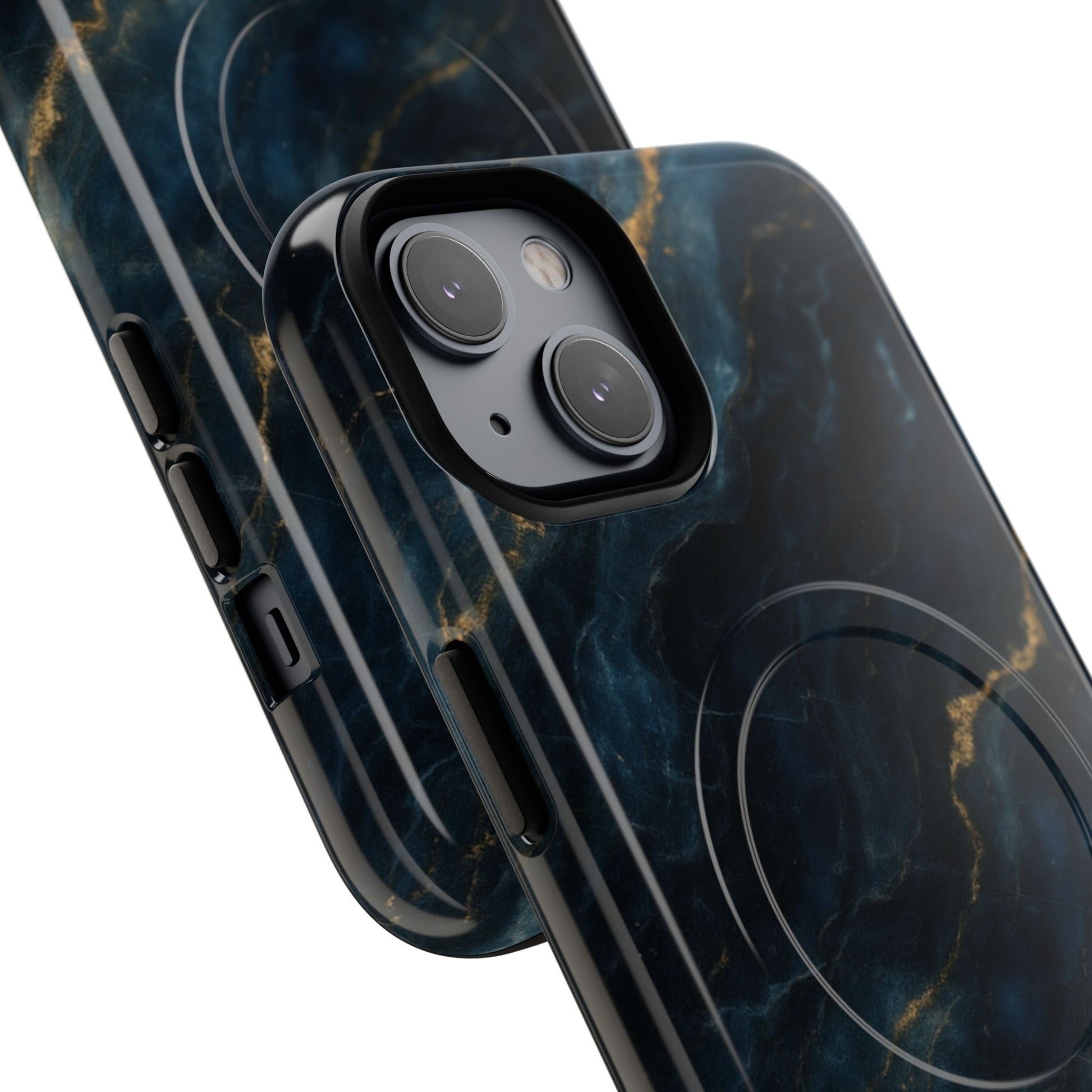 Midnight Marble MagSafe iPhone 14 Case - Deep Blue Marble Design Shockproof Cover