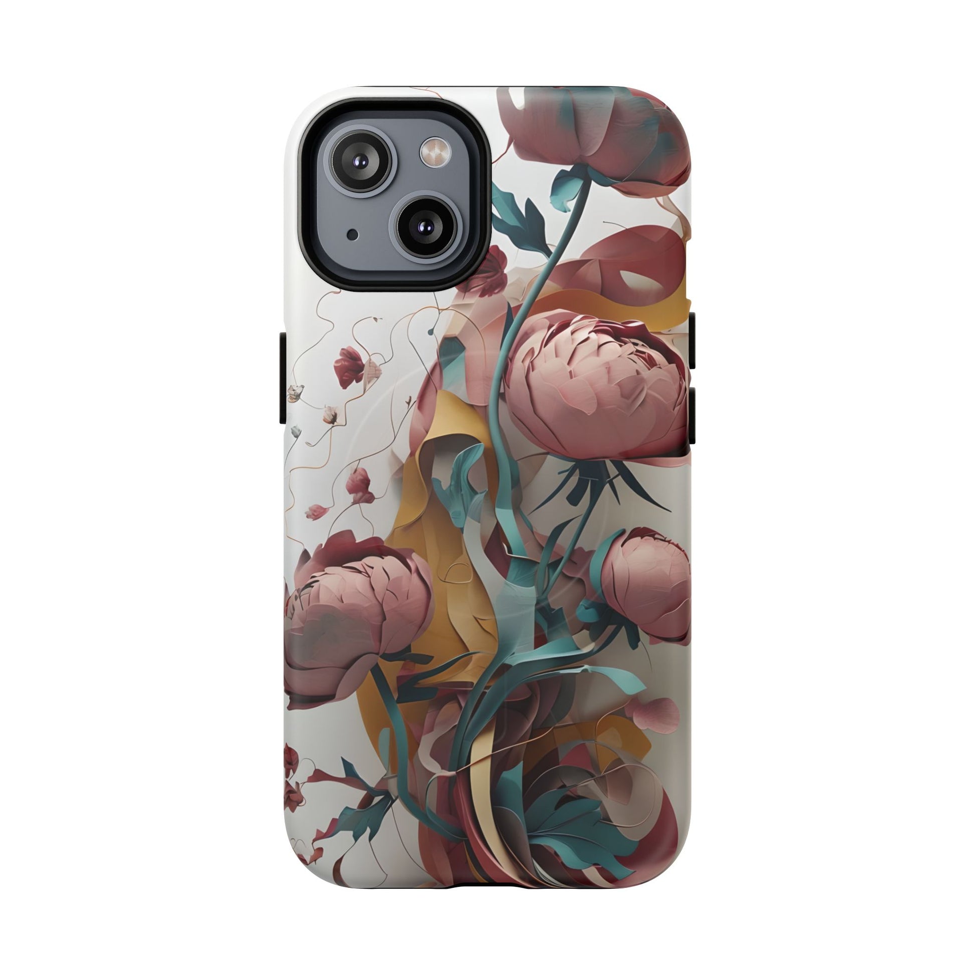 Blushing Peony Veil - Elegant Painterly Floral iPhone 14 MagSafe Phone Case - Soft Blush & Teal Peony Design