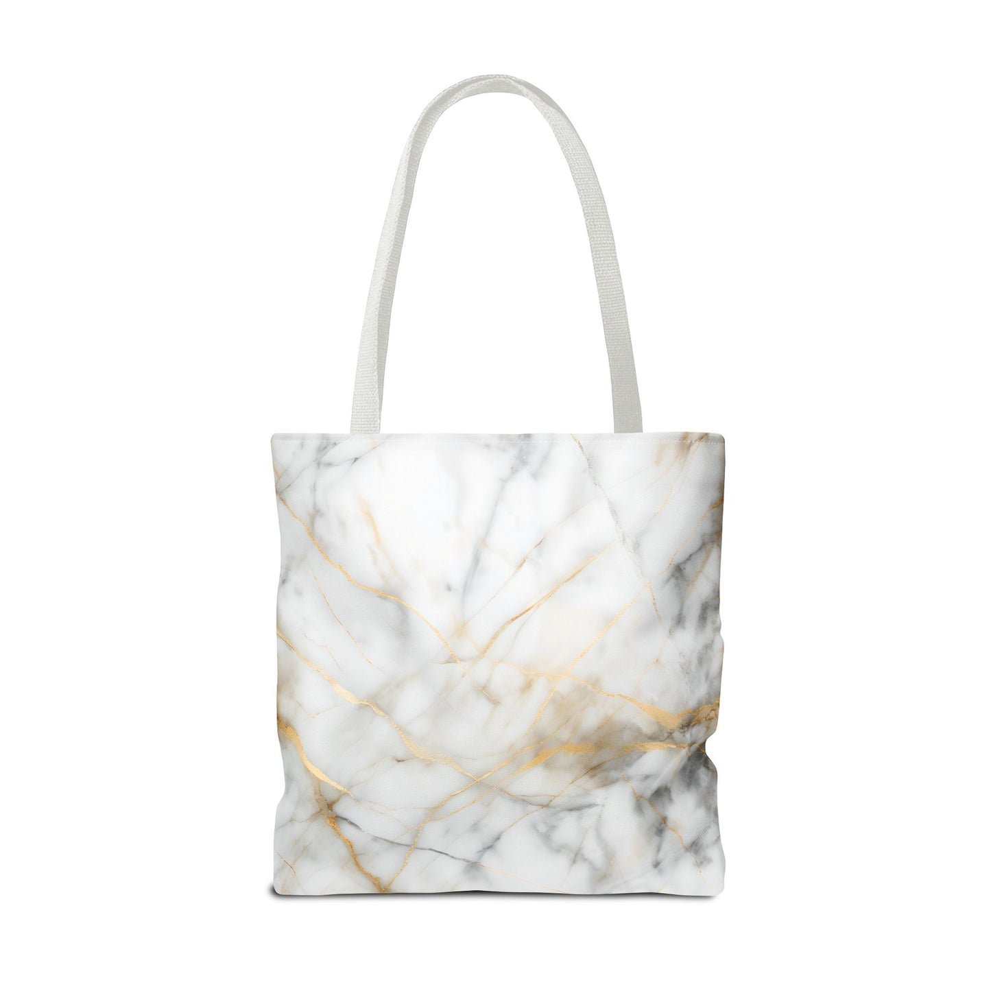 Golden Vein Marble Tote Bag (16x16 & 18x18)- Elegant White Marble with Gold Accents, Reusable & Eco-Friendly