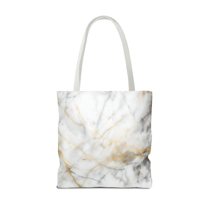 Golden Vein Marble Tote Bag (16x16 & 18x18)- Elegant White Marble with Gold Accents, Reusable & Eco-Friendly