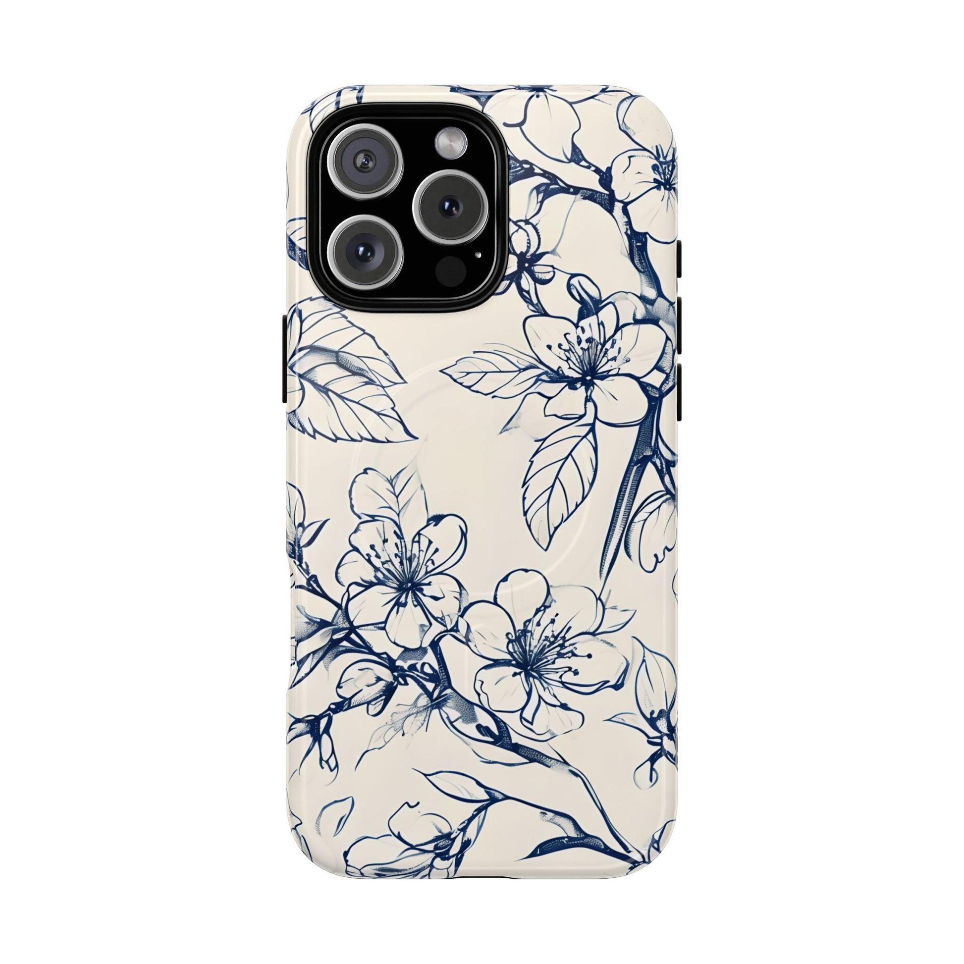 Blossom Sketch - Artistic Blue Floral - iPhone 16 Pro Max MagSafe Phone Case - Hand-Drawn Botanical Design