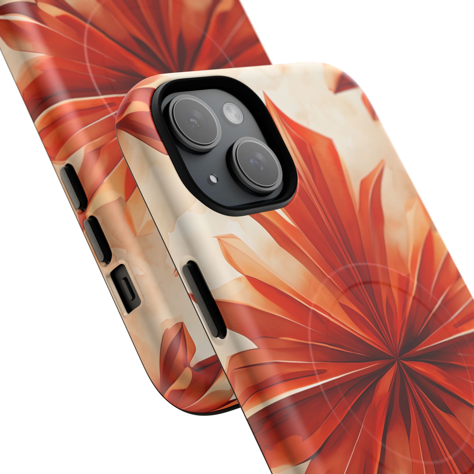 Sunset Fleur iPhone 15 Plus - Kaleidoscope Collection of MagSafe Compatible - Vibrant Sunset Flower Design