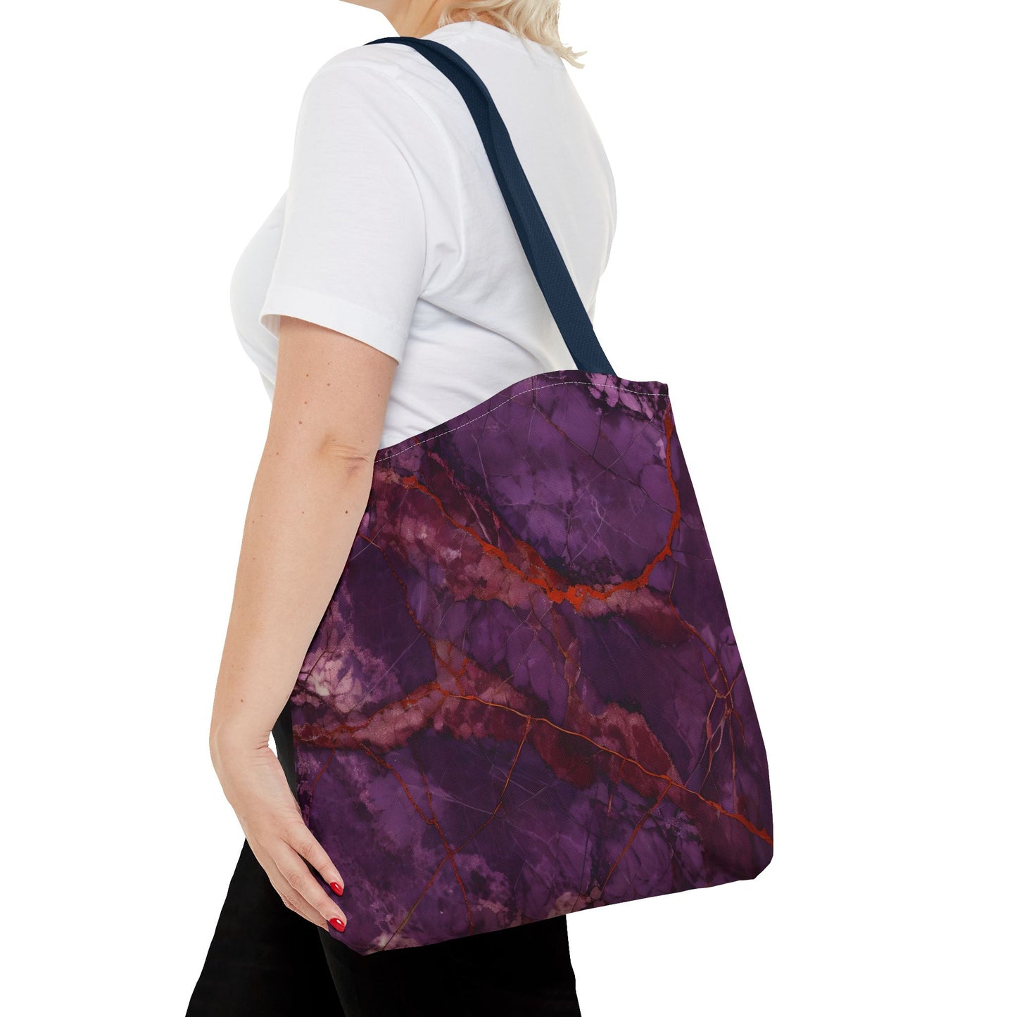 Amethyst Current Tote Bag (16x16 & 18x18)- Artistic Abstract Purple Flow, Artistic Eco-Friendly Shopping Bag