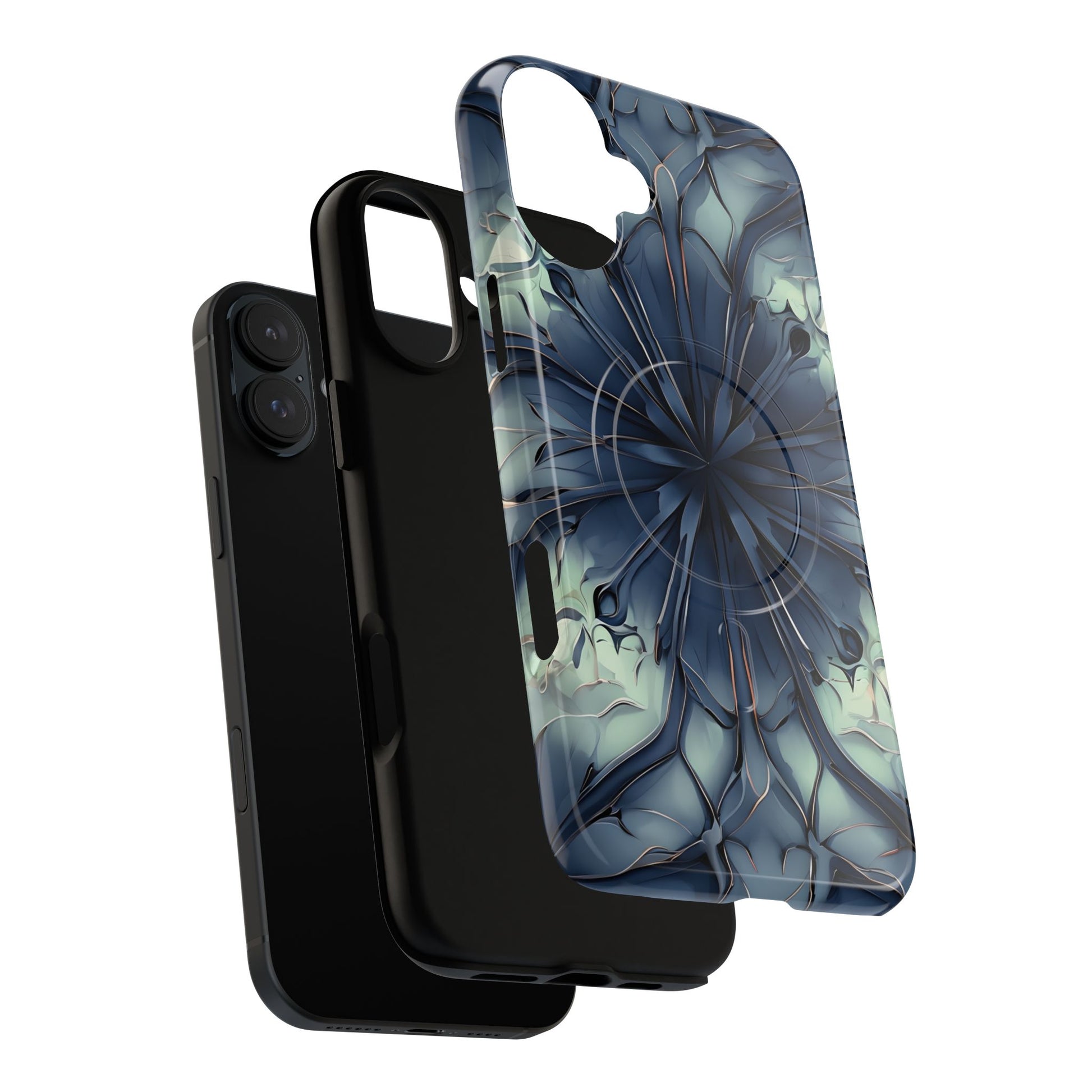 Indigo Mosaic - Artistic Kaleidoscope Collection Artistic Floral - iPhone 16 Plus MagSafe Phone Case -Bold Blue Symmetrical Design