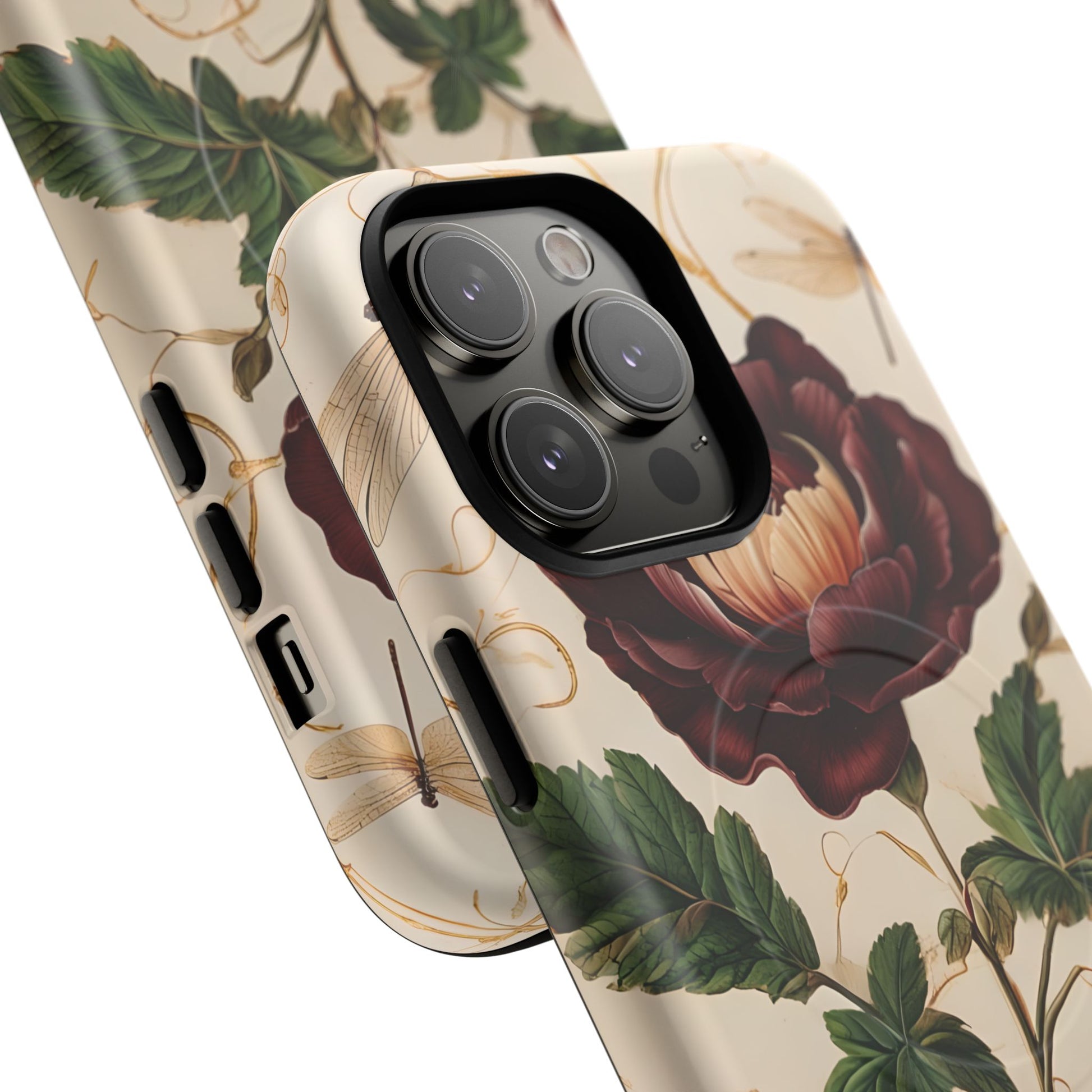Vintage Burgundy Rose - Elegant Floral iPhone 14 Pro Max Phone Case - Classic Painterly Rose Design