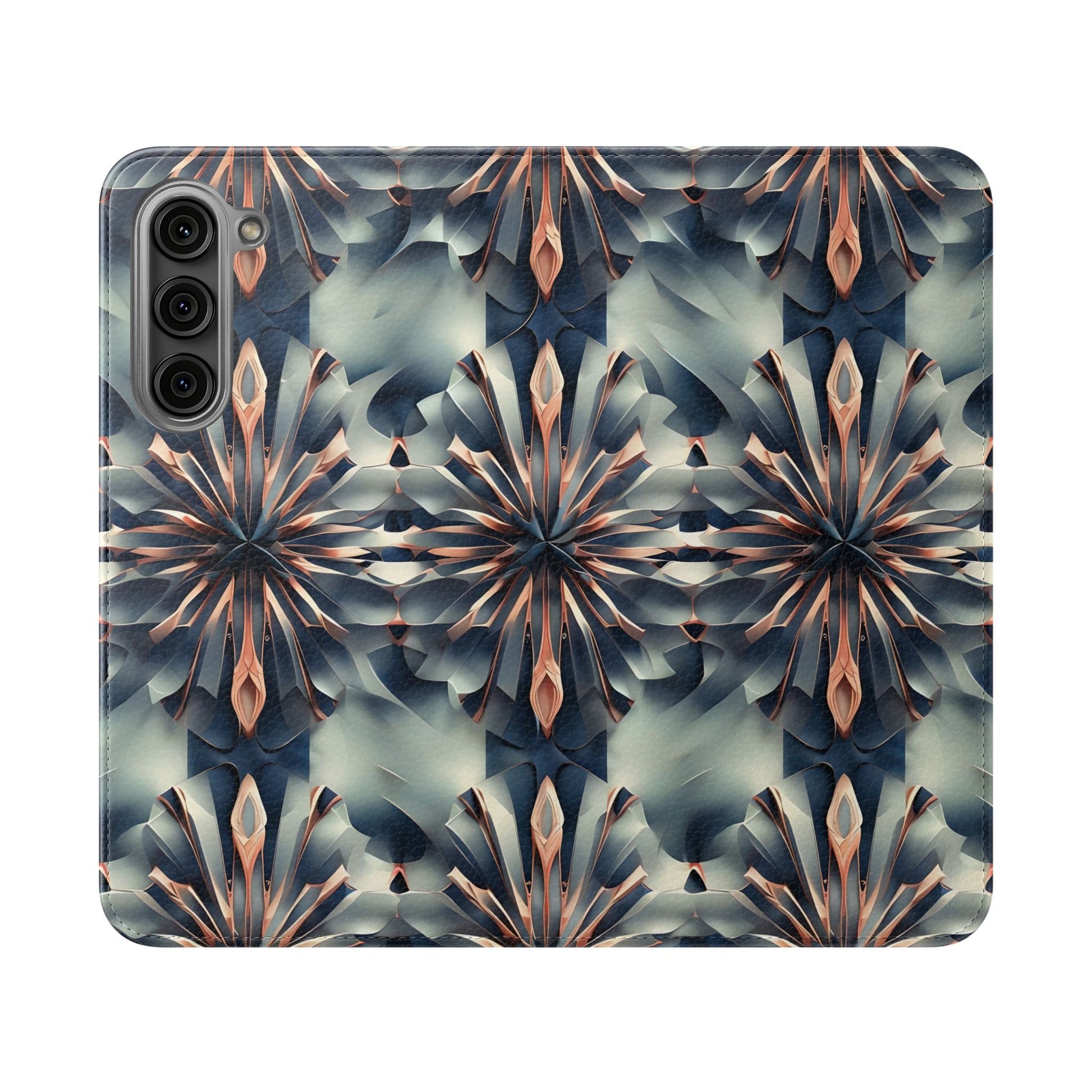 Obsidian Kaleidoscope Samsung Galaxy S23 Plus Wallet Case - Elegant Abstract Flip Cover with Card Slots