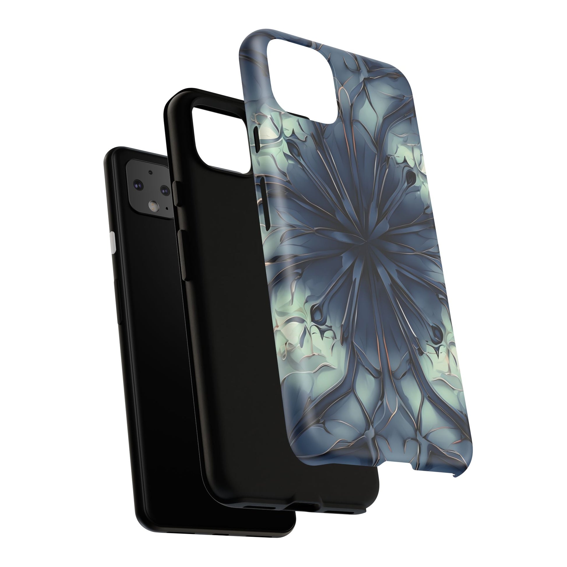 Indigo Mosaic - Artistic Kaleidoscope Collection Artistic Floral - Google Pixel 4XL Tough Phone Case - Bold Blue Symmetrical Design