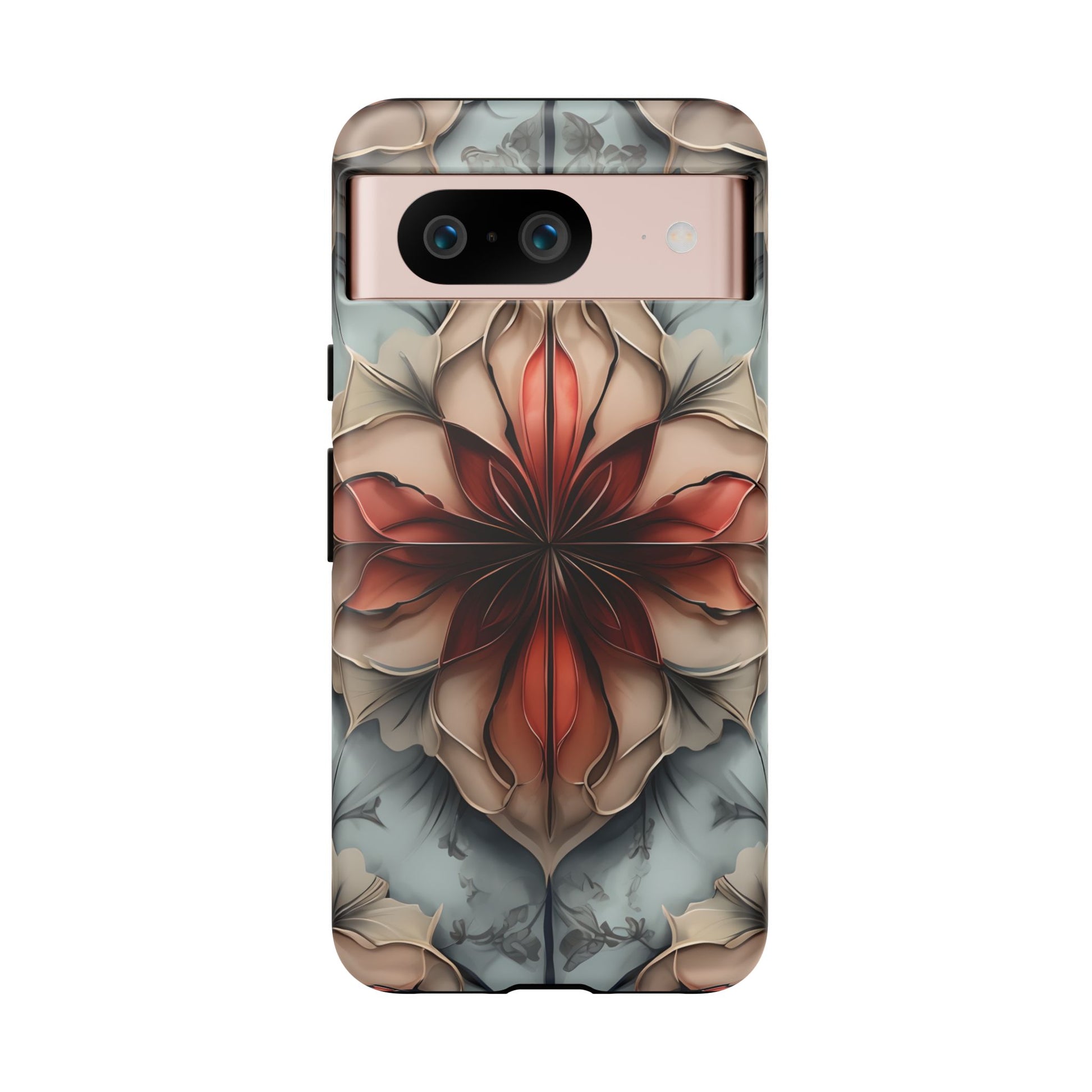 Ember Bloom - Kaleidoscope Collection Artistic Floral - Google Pixel 8 Tough Phone Case - Fiery Symmetrical Design