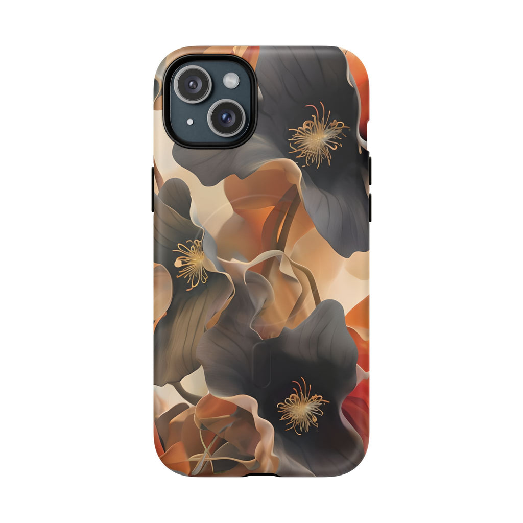 Autumn Ember - Moody Floral Art iPhone 15 Plus MagSafe Phone Case -Warm Earthy Botanical Design