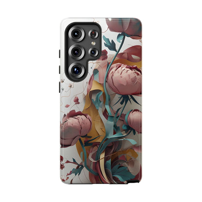 Blushing Peony Veil - Elegant Painterly Floral Samsung Galaxy Tough Phone Case - Soft Blush & Teal Peony Design