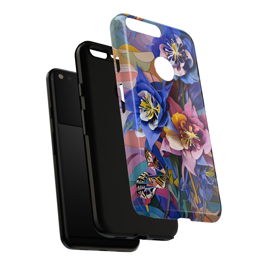 Blue Columbine Carnivale - Artistic Floral & Butterfly Google Pixel XL Tough Phone Case - Vibrant Botanical Design