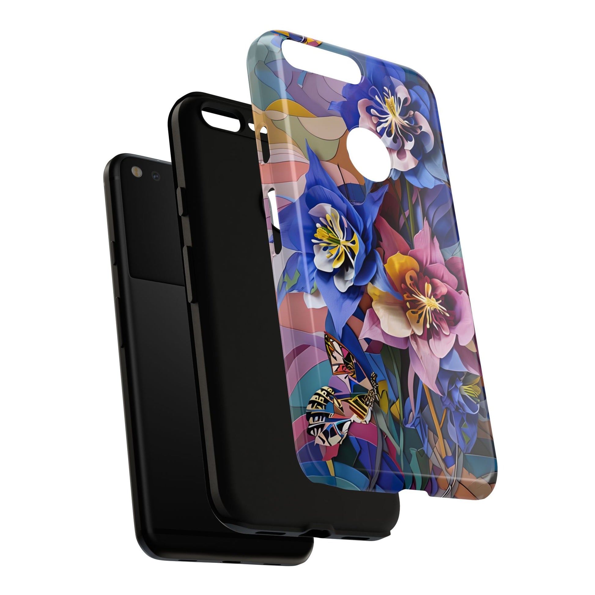 Blue Columbine Carnivale - Artistic Floral & Butterfly Google Pixel XL Tough Phone Case - Vibrant Botanical Design
