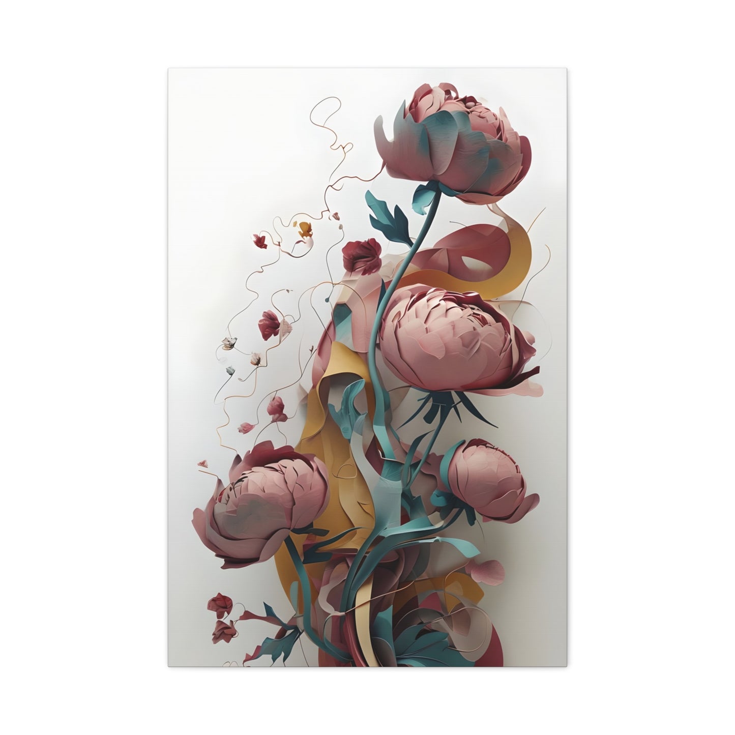 Blushing Peony Veil wall art canvas featuring cascading blush pink peonies in a soft modern botanical style