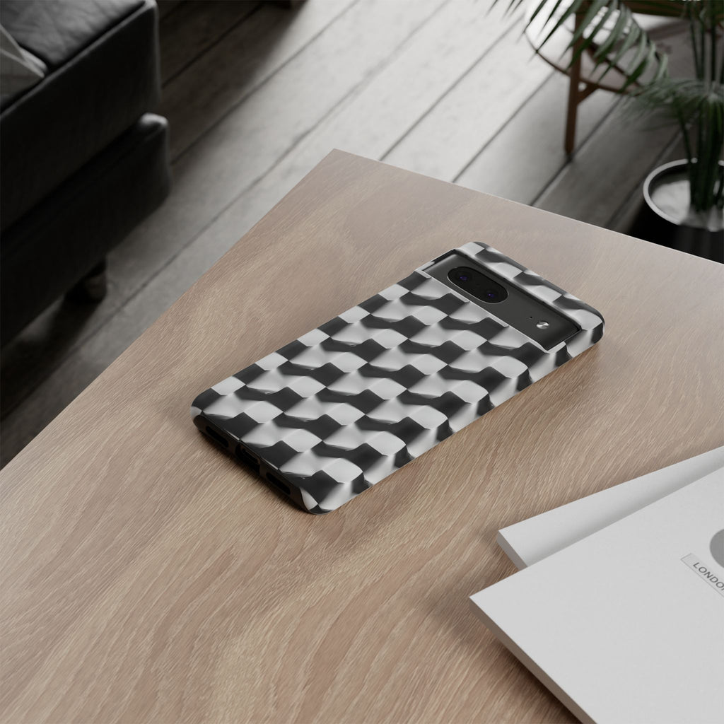 Monochrome Grid Tough Case for Google Pixel 7 - Classic Checkerboard, Black & White, Minimalist Trend