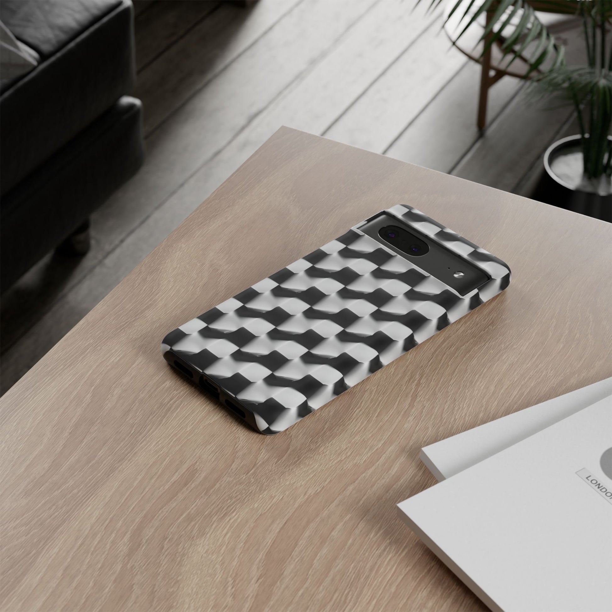 Monochrome Grid Tough Case for Google Pixel 7 - Classic Checkerboard, Black & White, Minimalist Trend