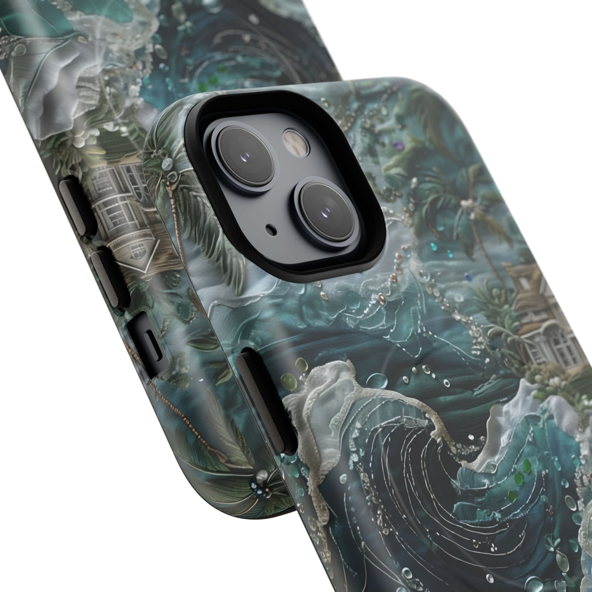 Tropical Midnight Wave - Artistic Ocean iPhone 14 MagSafe Phone Case - Dramatic Blue Wave Design