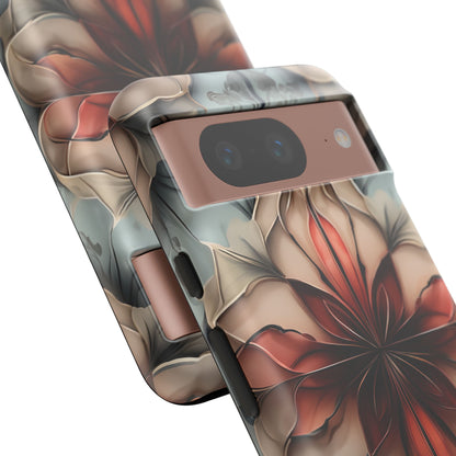 Ember Bloom - Kaleidoscope Collection Artistic Floral - Google Pixel Tough Phone Case - Fiery Symmetrical Design