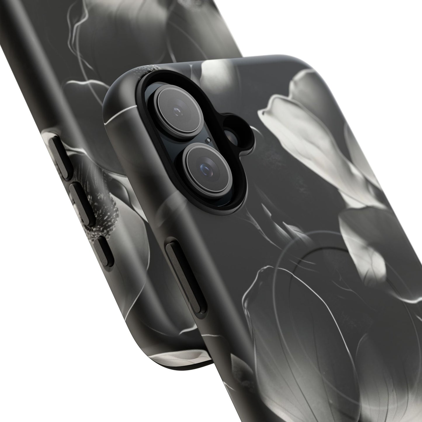 Monochrome Magnolia - Elegant Black & White Floral iPhone MagSafe Phone Case - Artistic Magnolia Design