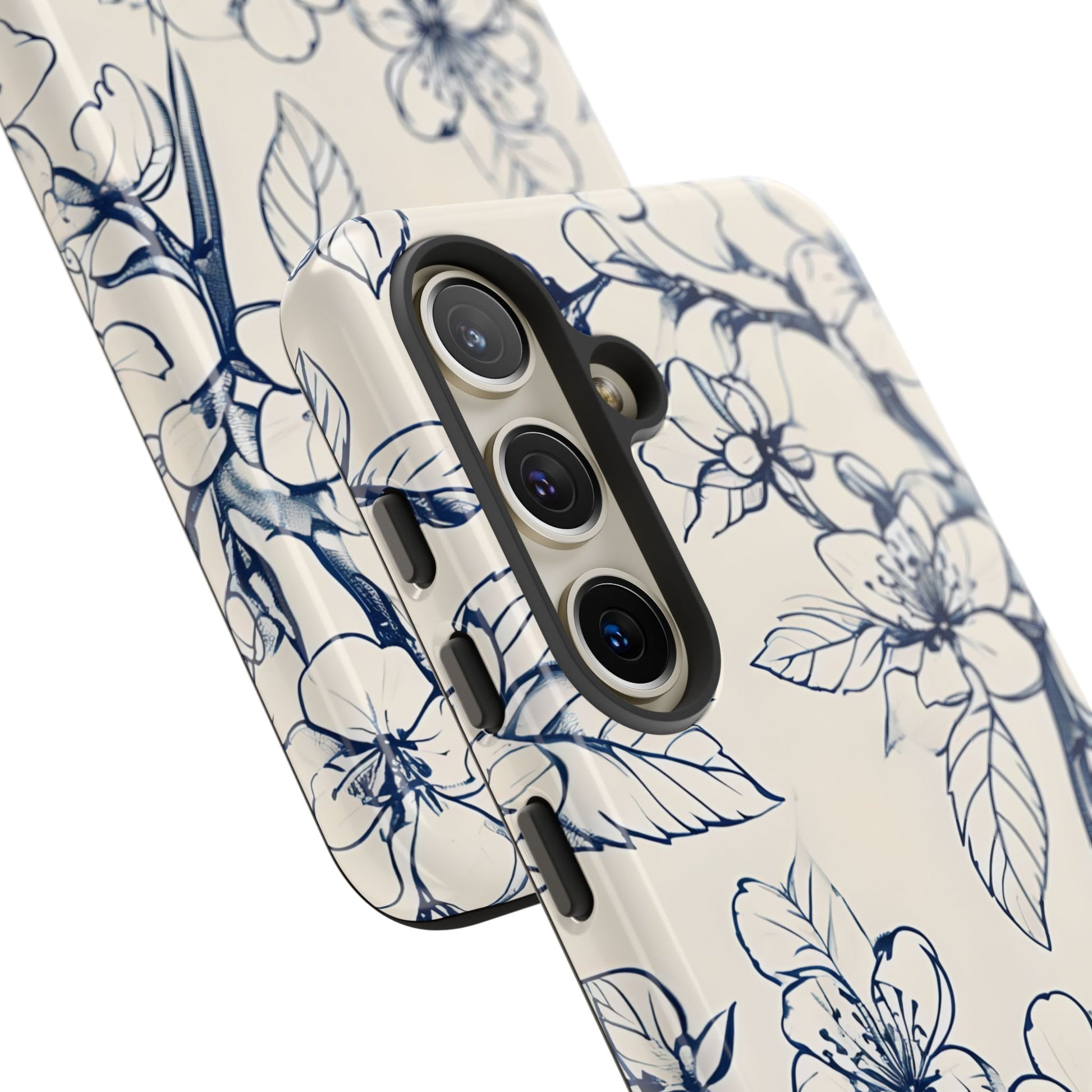 Blossom Sketch - Artistic Blue Floral Samsung Galaxy S24 Tough Phone Case - Hand-Drawn Botanical Design