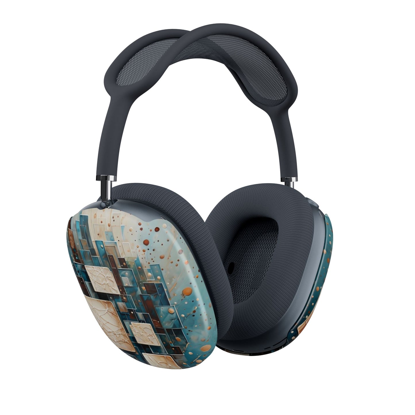 Architectural Drift AirPods Max Covers - Teal & Parchment Geometric Design - Protective Ear Cup Covers