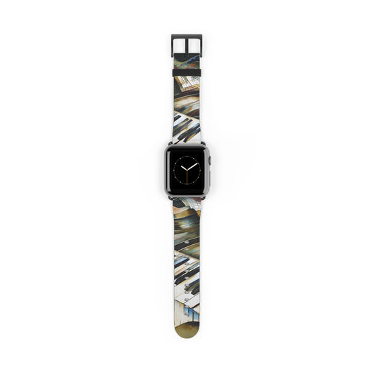 Ivory Cascade Apple Watch band featuring cascading piano keys and musical instrument artwork on ivory background