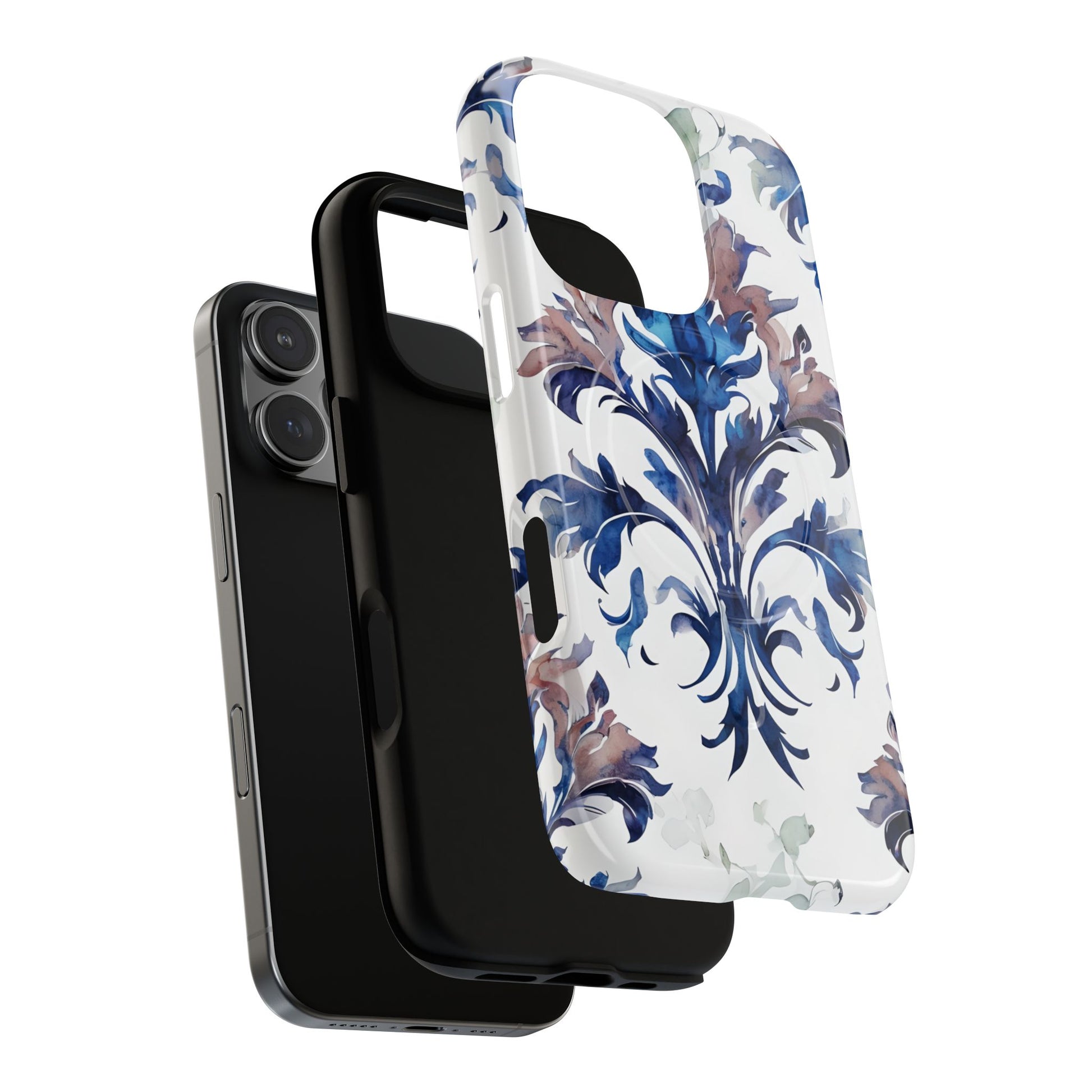 Delft Reverie - Elegant Blue & White iPhone 16 Pro MagSafe Phone Case - Dutch Delftware-Inspired Floral Design