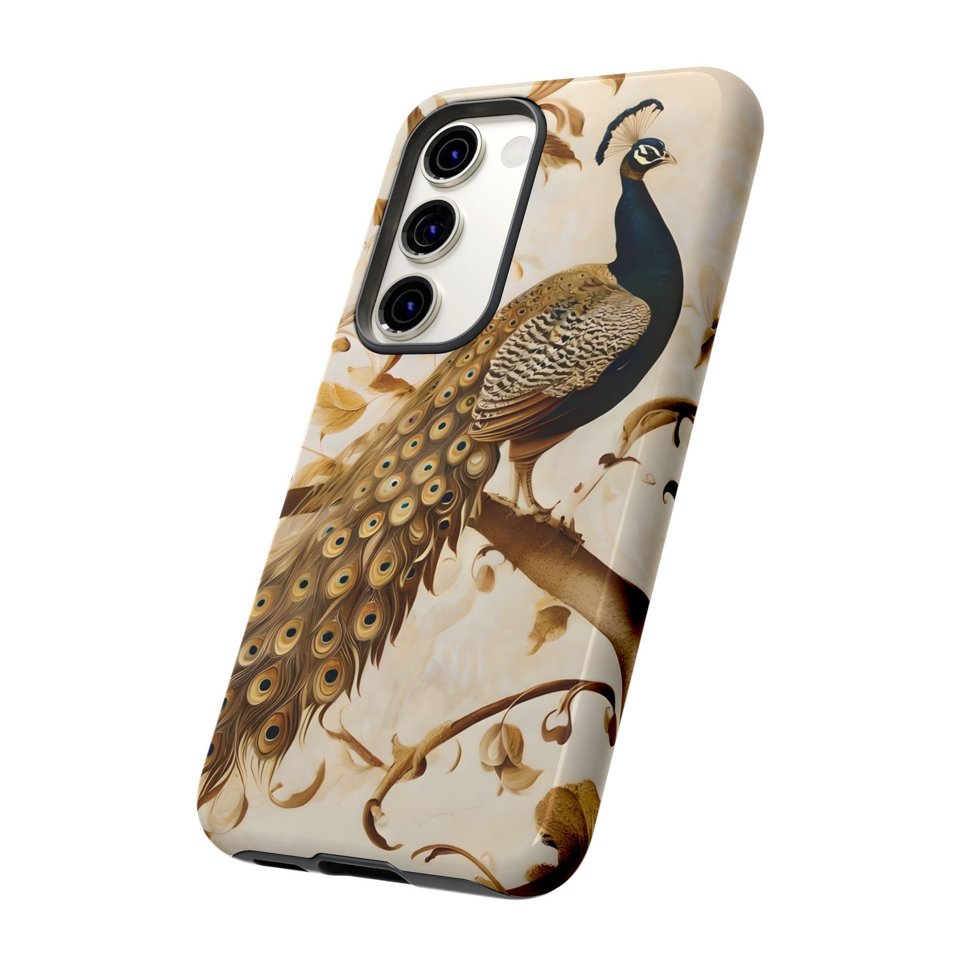 Golden Plumage - Luxe Peacock Art Samsung Galaxy S23 Phone Case - Elegant Gold & Cream Design