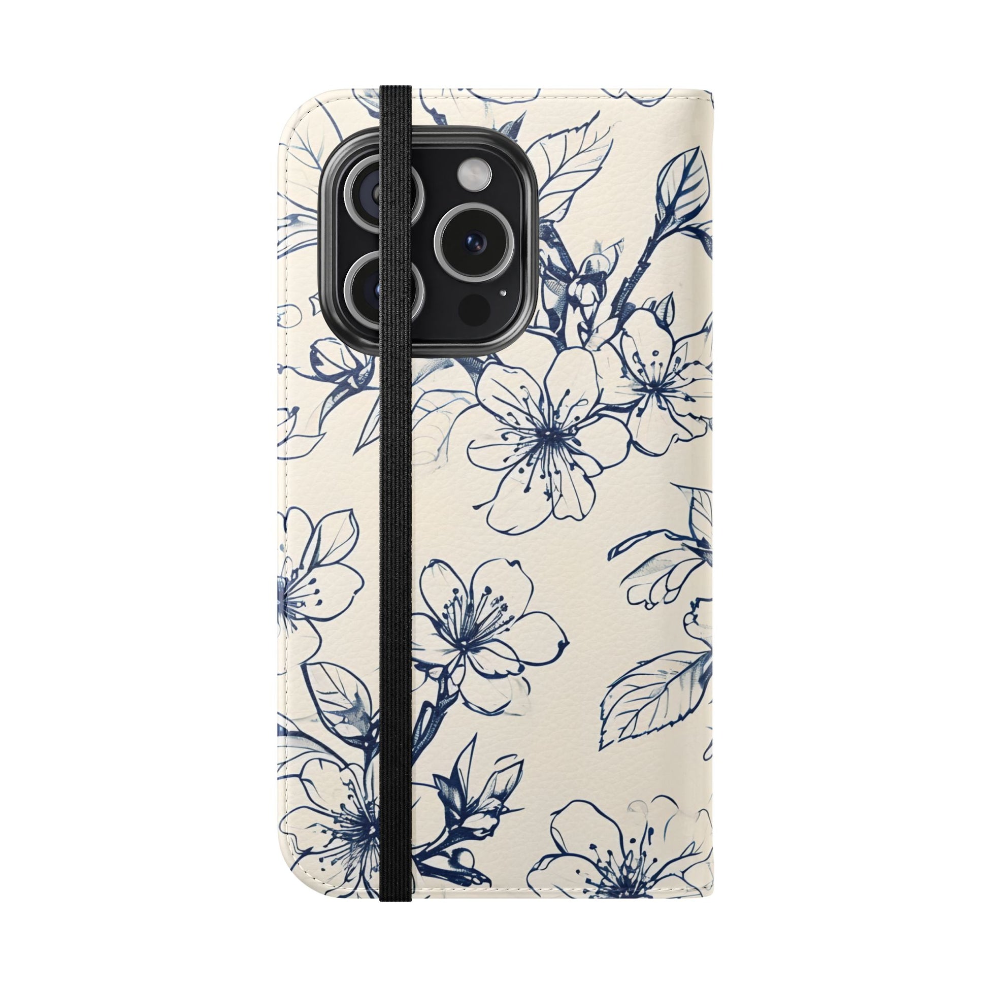 Blossom Sketch - Minimalist Floral Flip Phone Case for iPhone 15 Pro