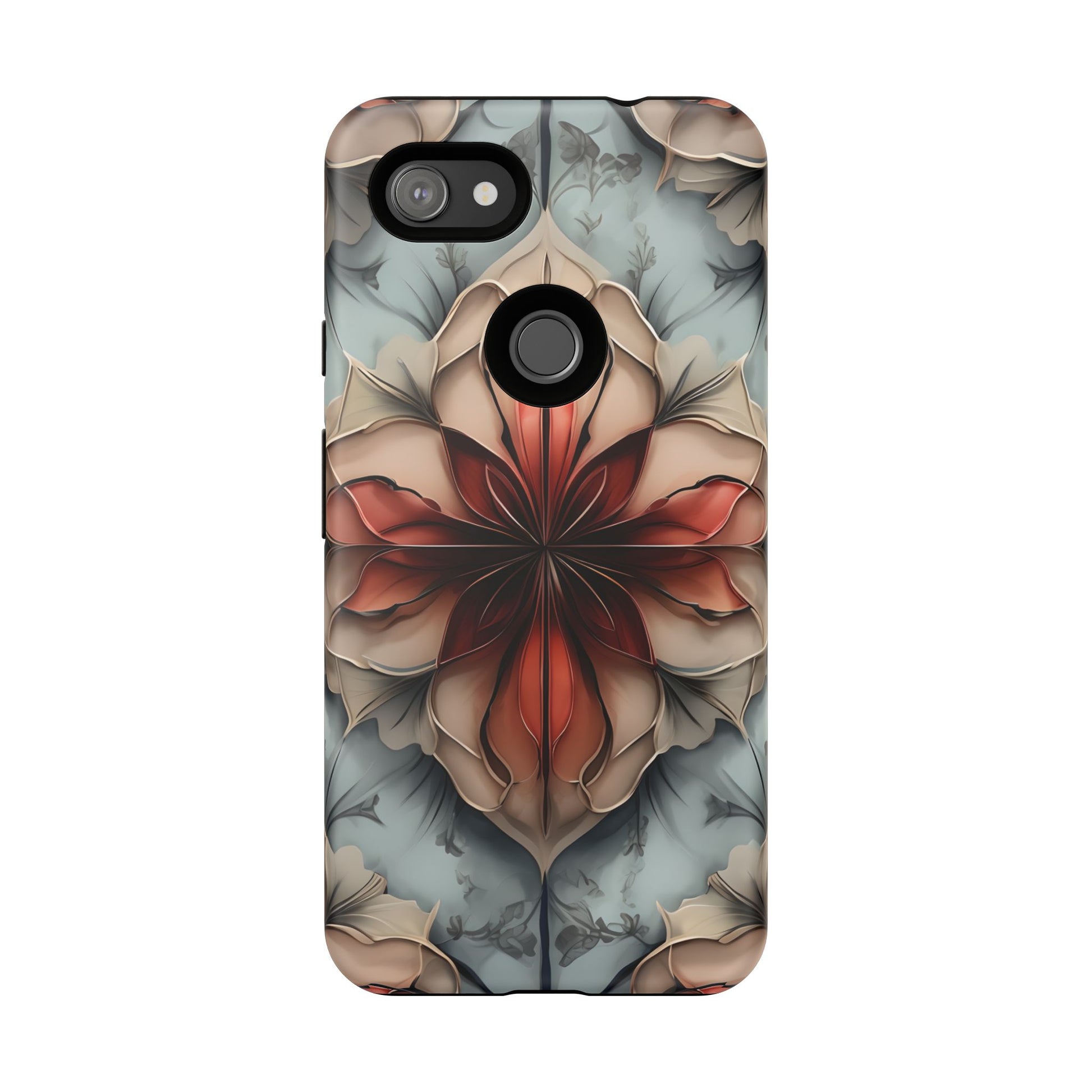 Ember Bloom - Kaleidoscope Collection Artistic Floral - Google Pixel 3a XL Tough Phone Case - Fiery Symmetrical Design