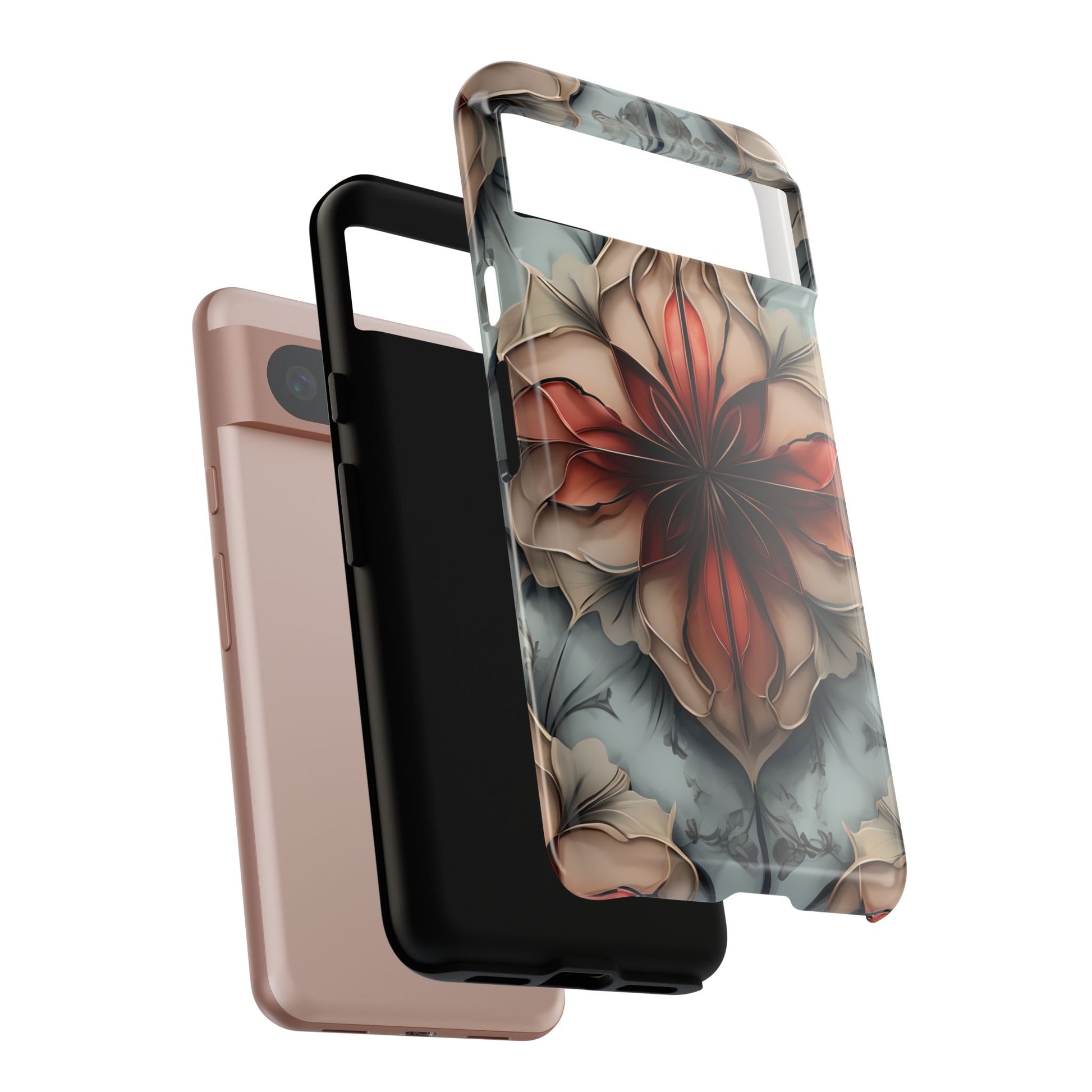 Ember Bloom - Kaleidoscope Collection Artistic Floral - Google Pixel 8 Tough Phone Case - Fiery Symmetrical Design