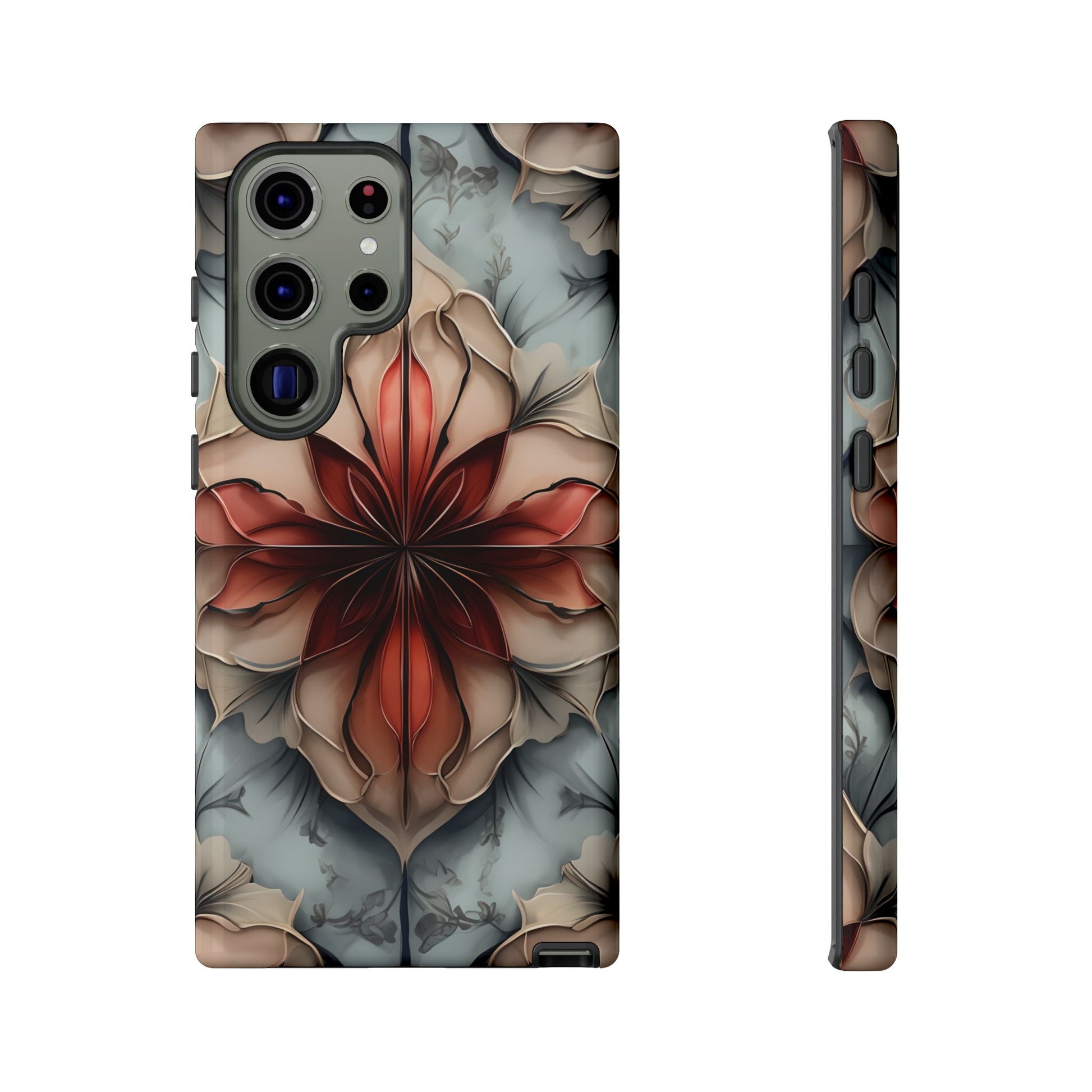 Ember Bloom - Kaleidoscope Collection Artistic Floral - Samsung Galaxy S23 Ultra Tough Phone Case - Fiery Symmetrical Design