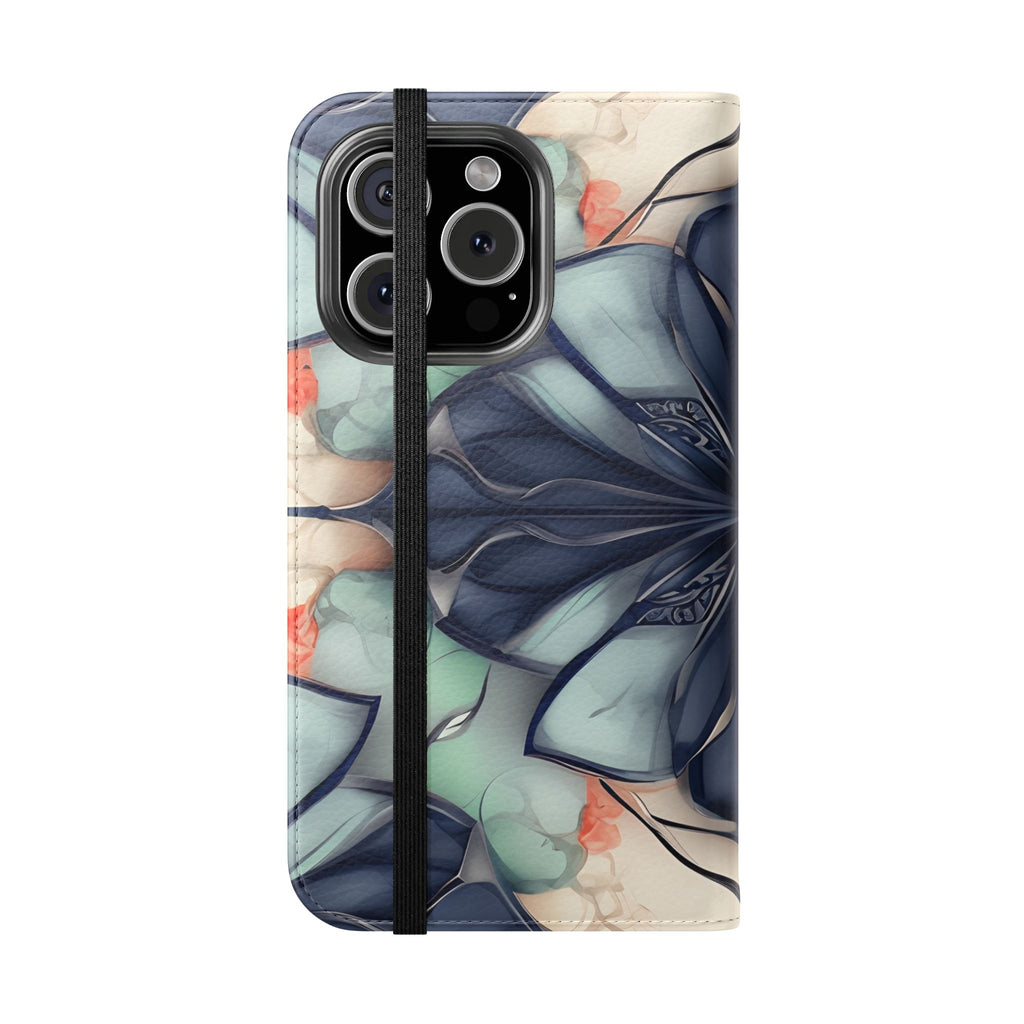 Midnight Mosaic - Abstract Floral Flip Phone Case for iPhone 16 Pro