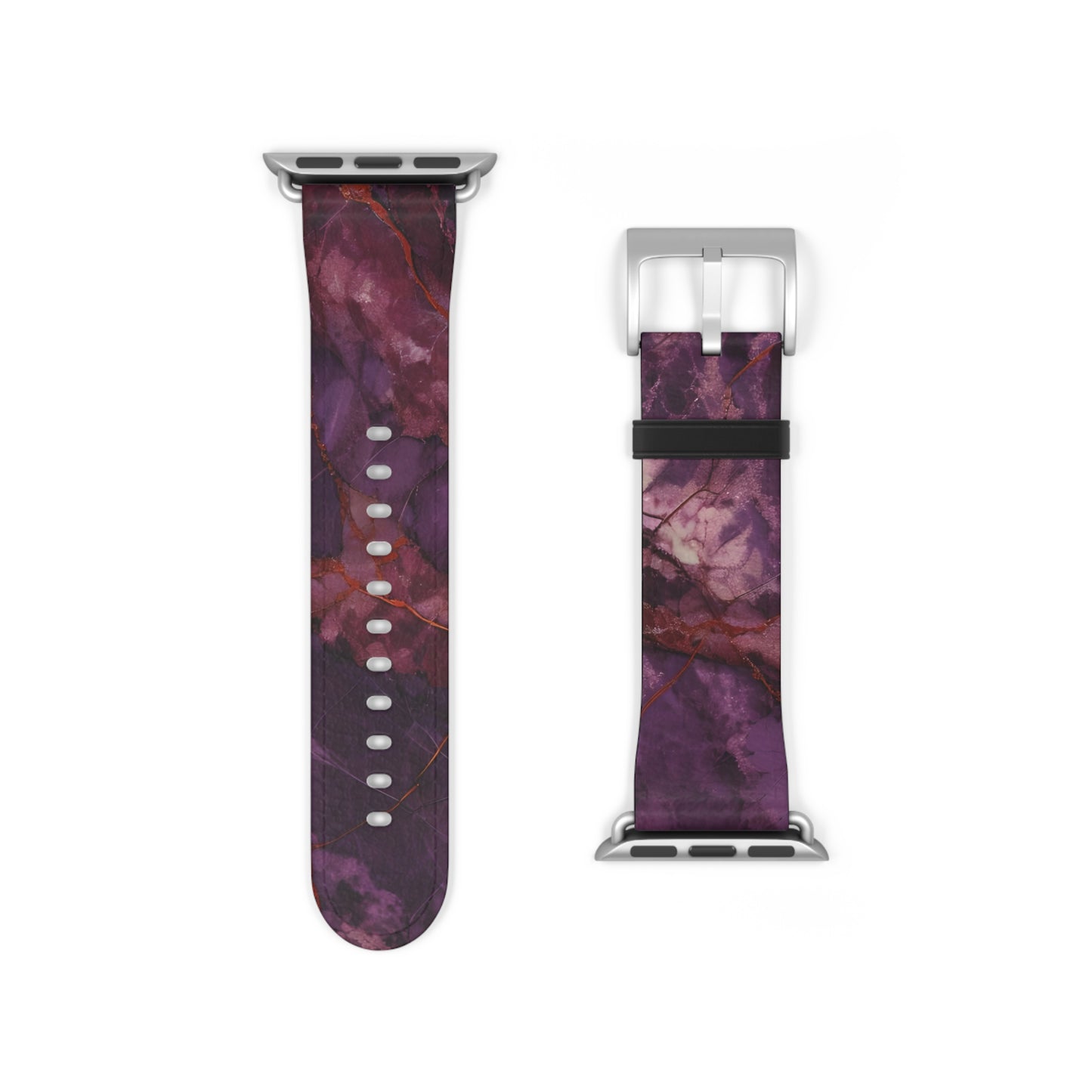 Amethyst Current Apple Watch band strap with silver clasp showing fluid amethyst purple abstract artwork