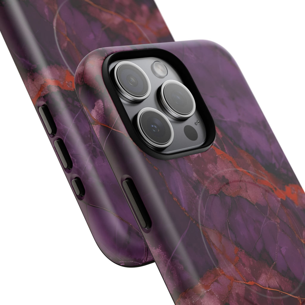Amethyst Current - Kaleidoscope Collection Artistic Floral Burst - iPhone 15 Pro Max MagSafe Phone Case - Bold Purple Symmetrical Design