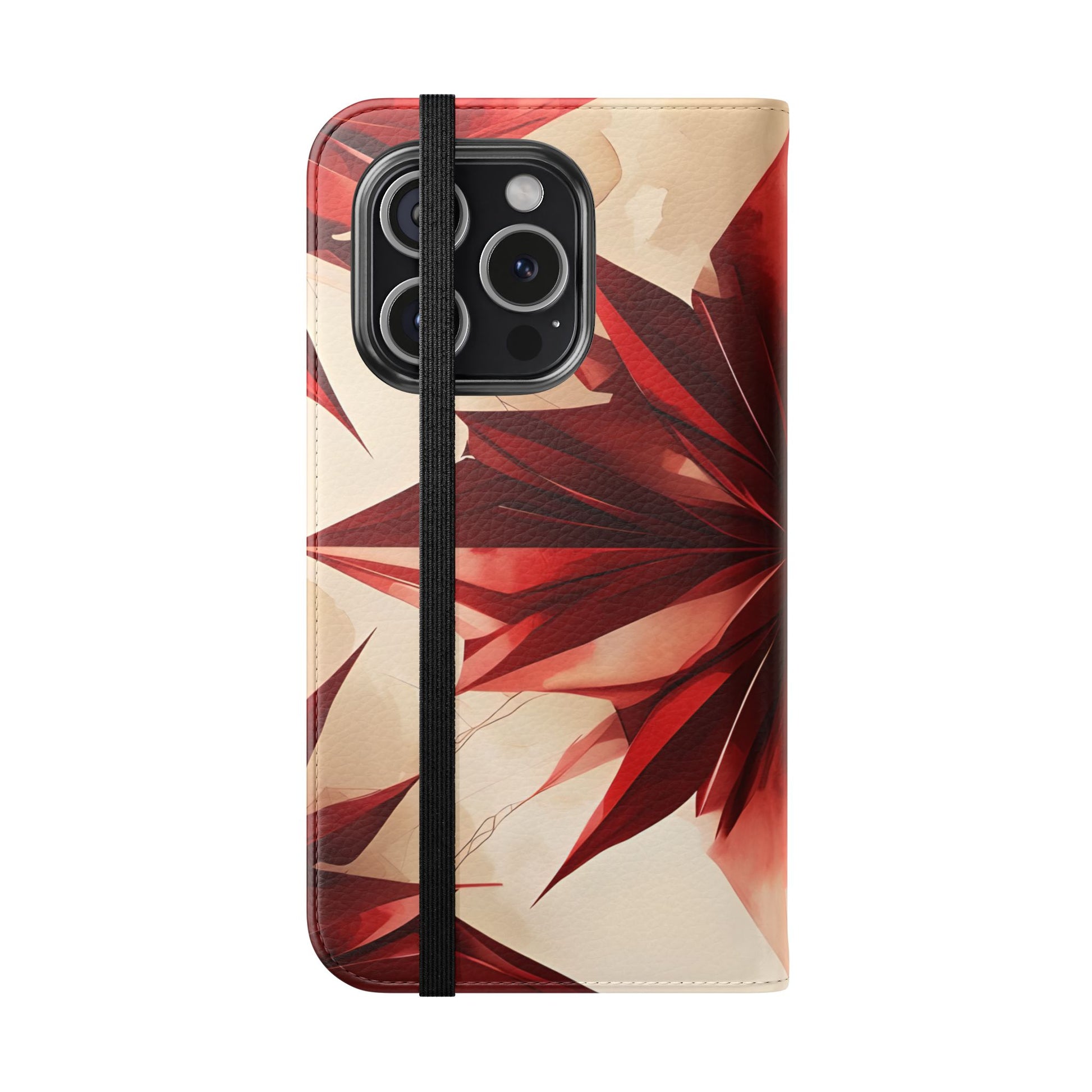 Ruby Compass iPhone 15 Pro Wallet Case - Bold Geometric Flip Cover with Card Slots