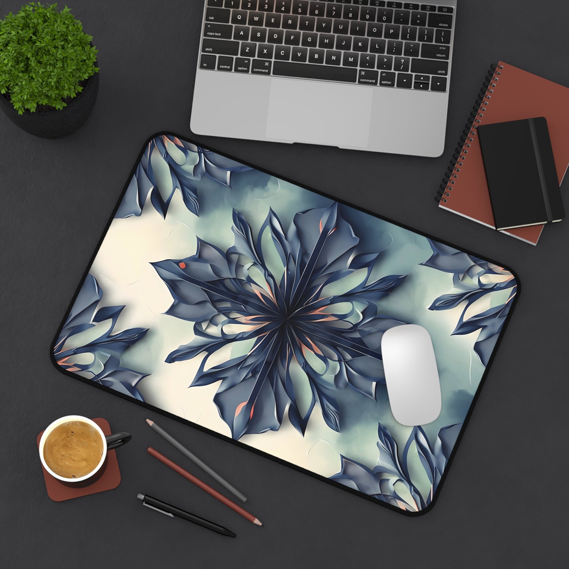 Frosted Indigo Bloom Desk Mat - Premium Office Desk Pad, 3 Sizes Available, Artistic Workspace Protection