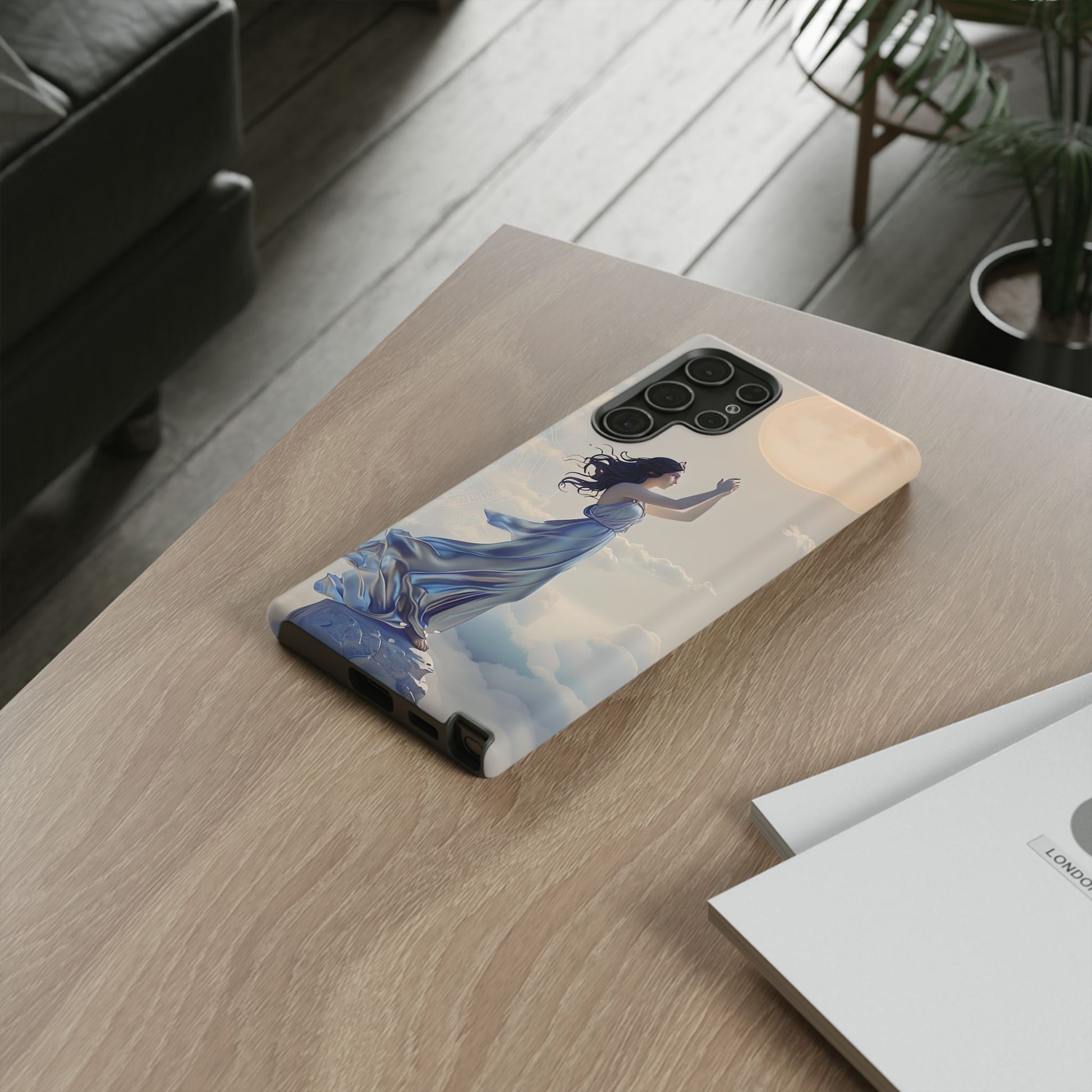 Moonlit Ascend - Ethereal Celestial Art Samsung Galaxy S22 Ultra Tough Phone Case - Dreamy Night Sky & Floating Woman Design