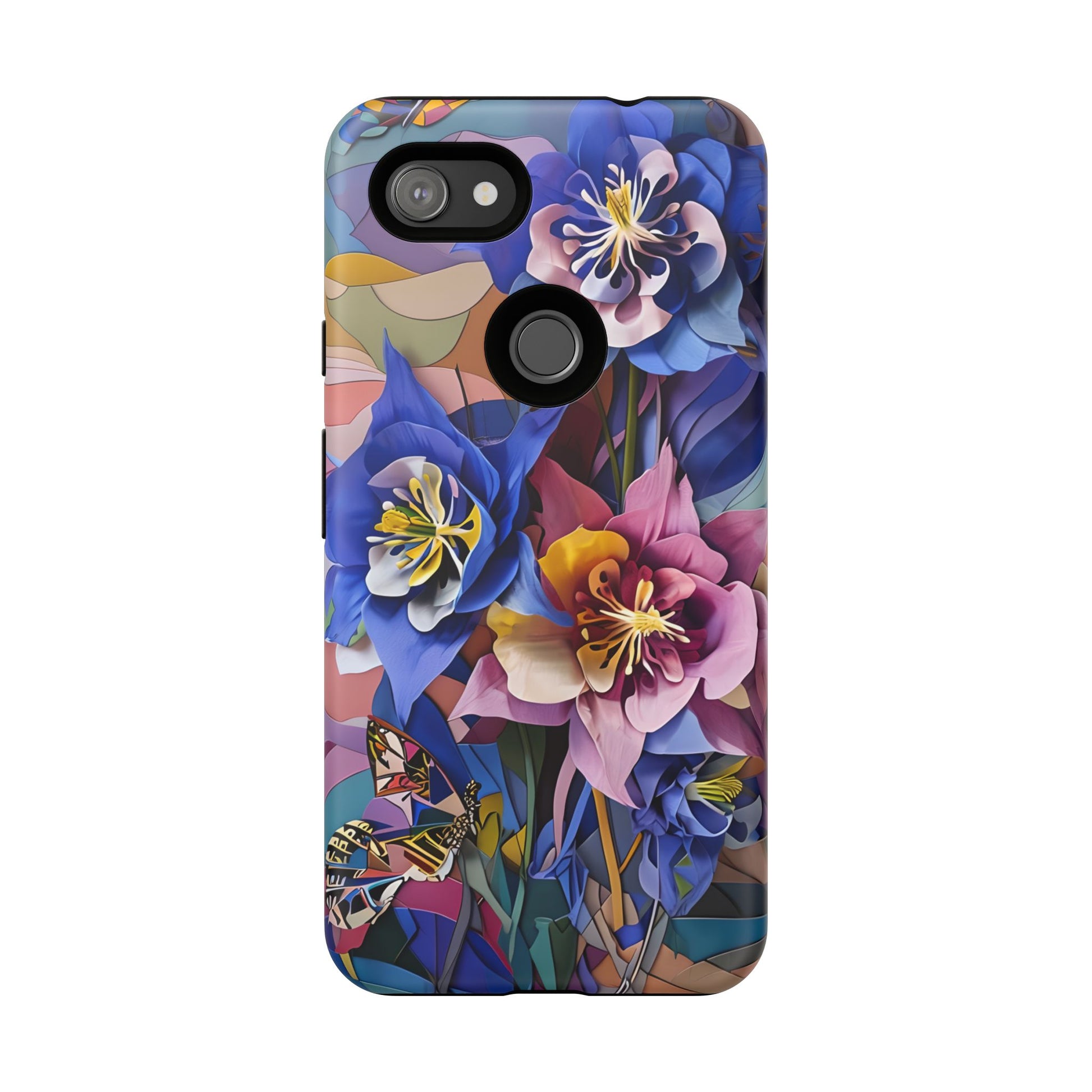 Blue Columbine Carnivale - Artistic Floral & Butterfly Google Pixel 3a XL Tough Phone Case - Vibrant Botanical Design