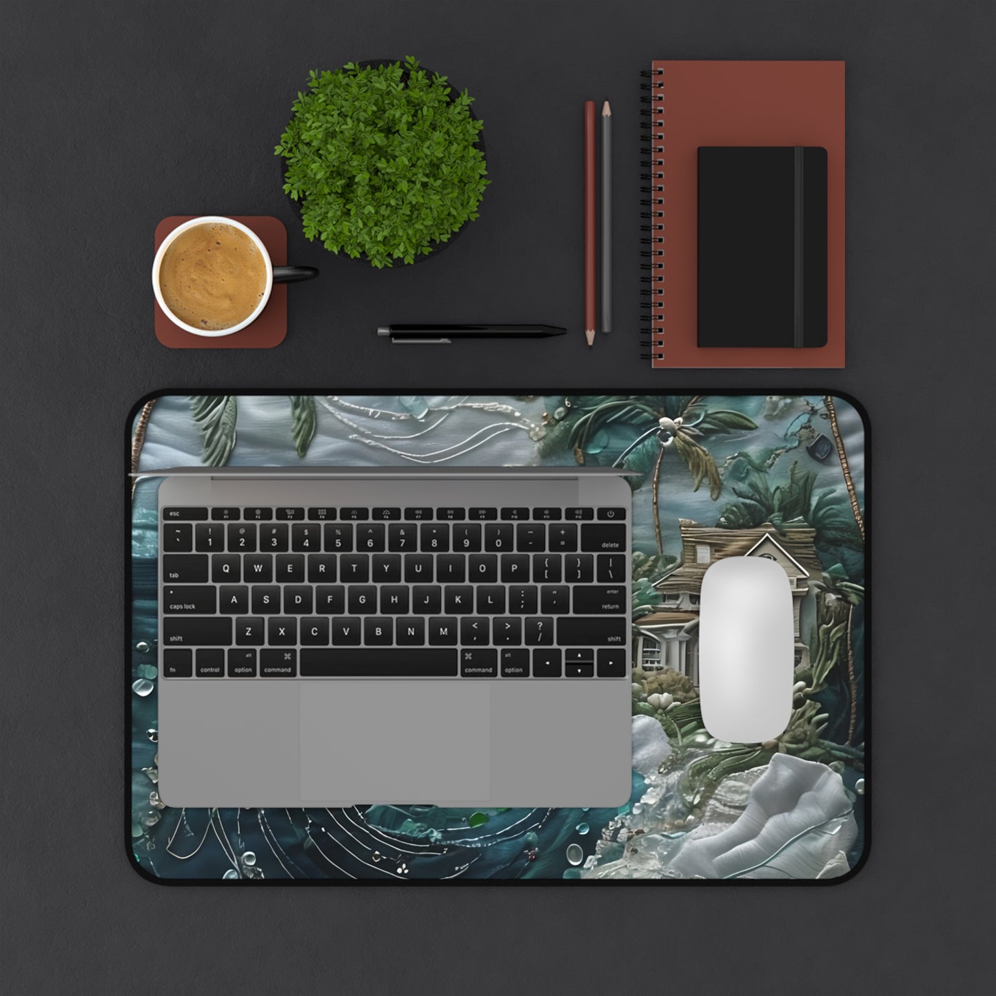 Tropical Midnight Wave Designer Desk Mat - Premium Office Desk Pad, 3 Sizes Available, Artistic Workspace Protection on a Smooth Surface