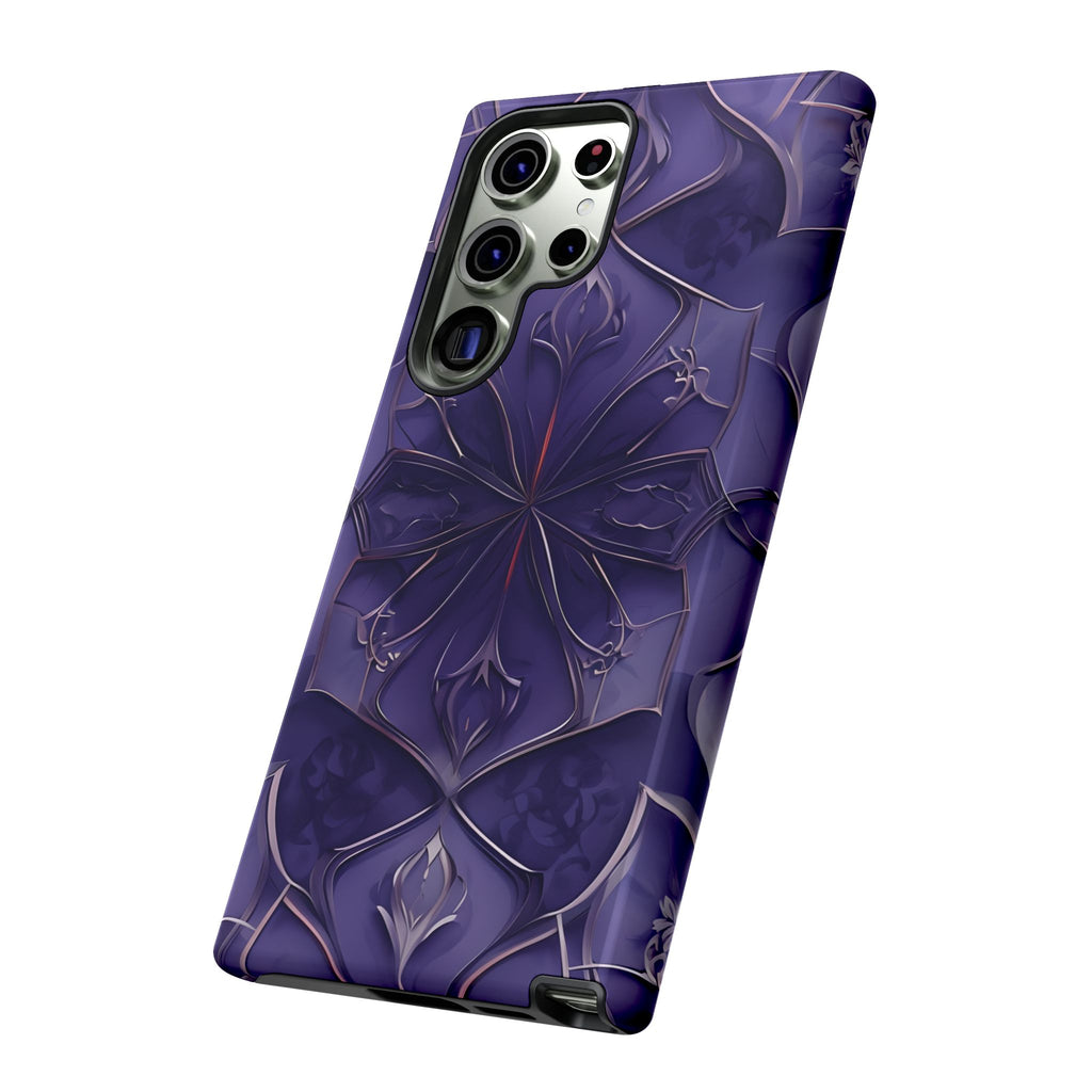 Violet Nebula - Kaleidoscope Collection Artistic Floral Burst - Samsung Galaxy S23 Ultra Tough Phone Case - Bold Purple Symmetrical Design