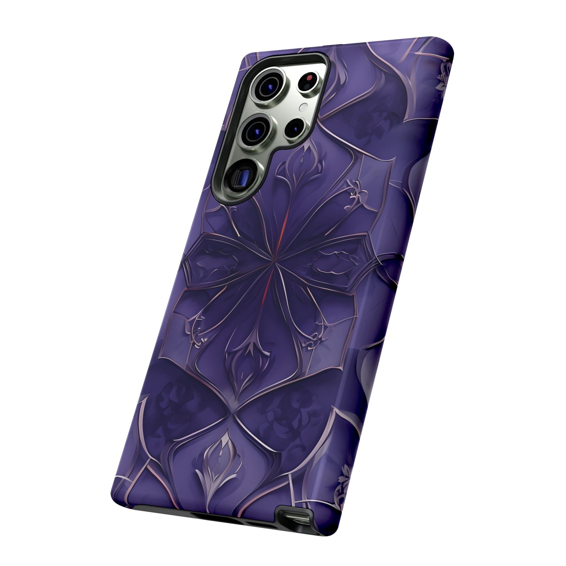 Violet Nebula - Kaleidoscope Collection Artistic Floral Burst - Samsung Galaxy S23 Ultra Tough Phone Case - Bold Purple Symmetrical Design